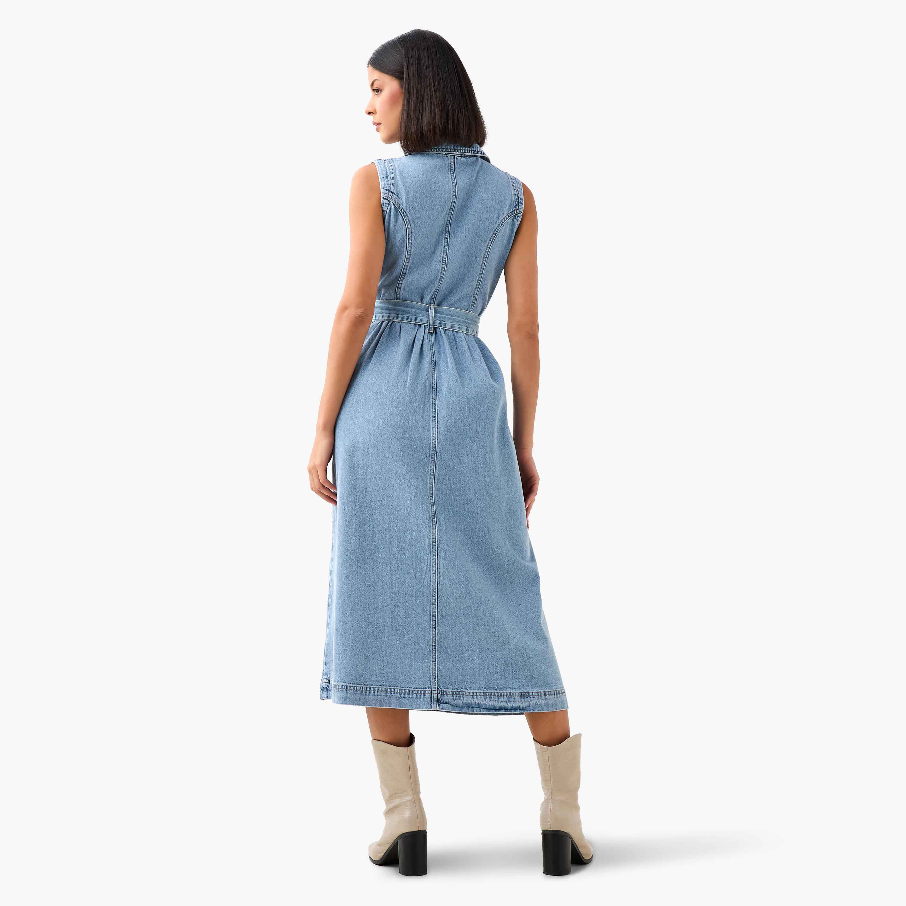 Denim Party Resort Shirt Dress With Belt-women-clothing-dresses-image-4
