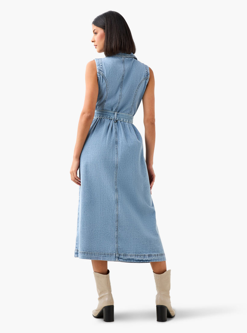 Denim Party Resort Shirt Dress With Belt-women-clothing-dresses-image-4