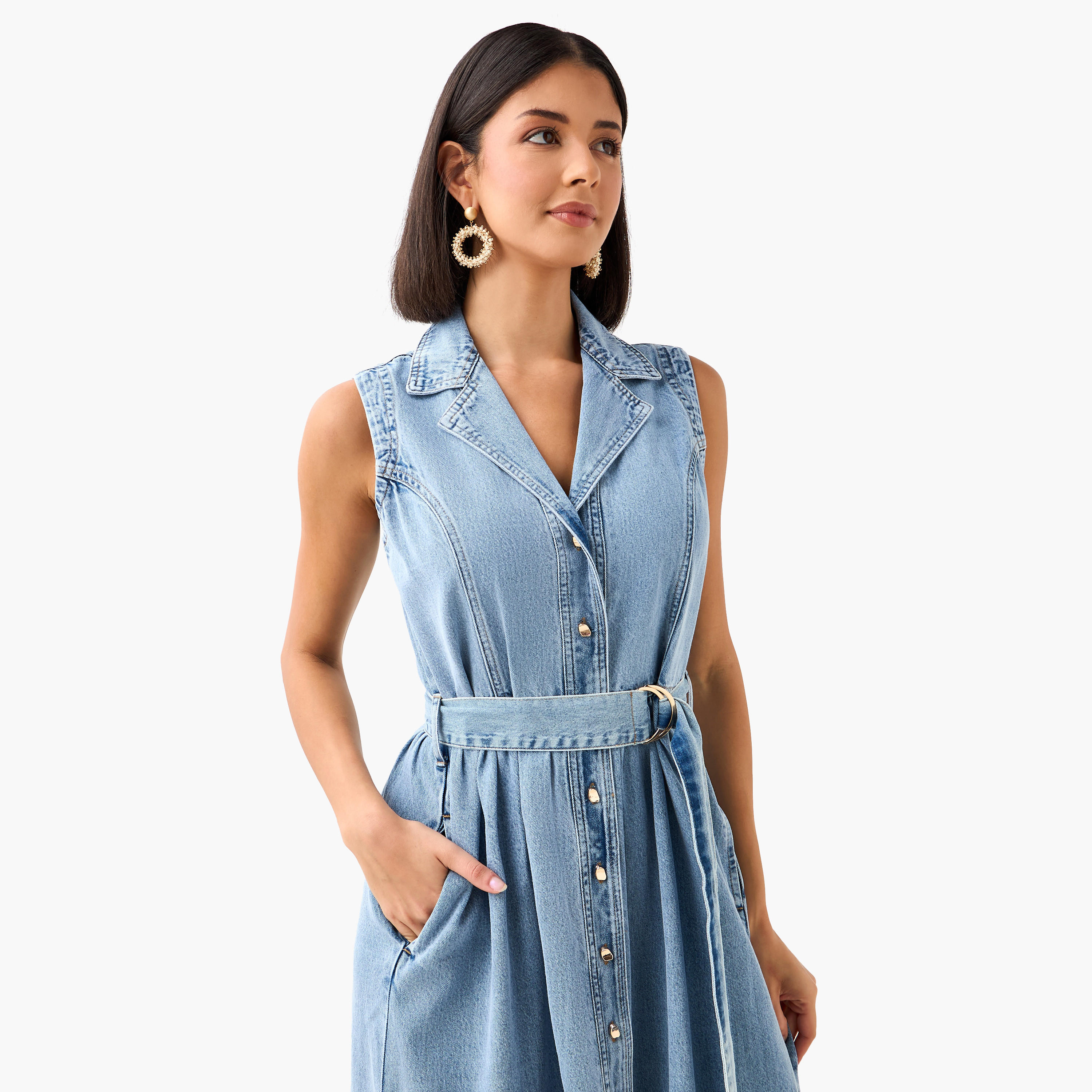 Denim Party Resort Shirt Dress With Belt-women-clothing-dresses-image-5