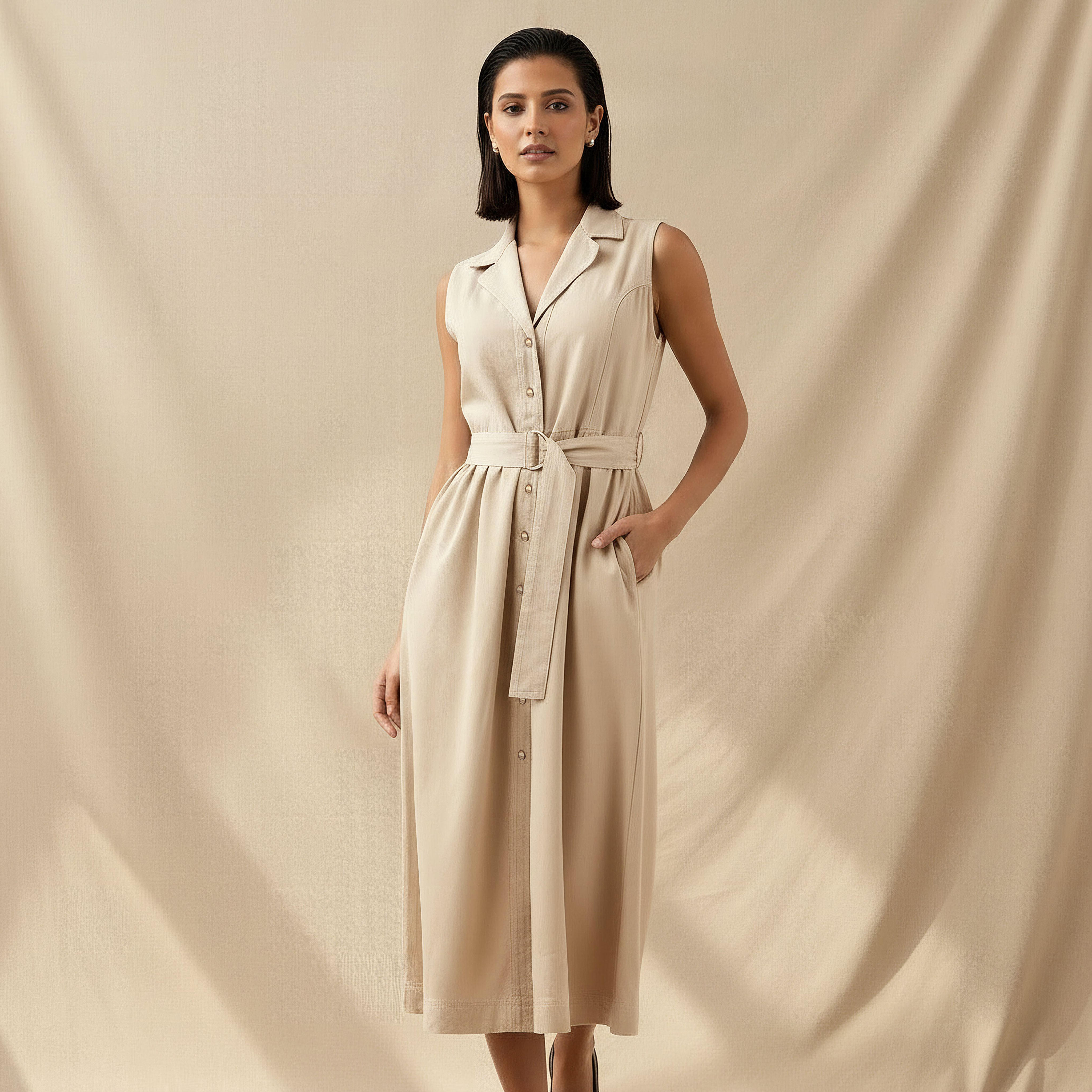 Denim Party Resort Shirt Dress With Belt-women-clothing-dresses-image-1