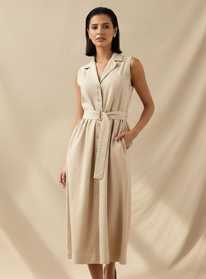 Denim Party Resort Shirt Dress With Belt-women-clothing-dresses-image-1