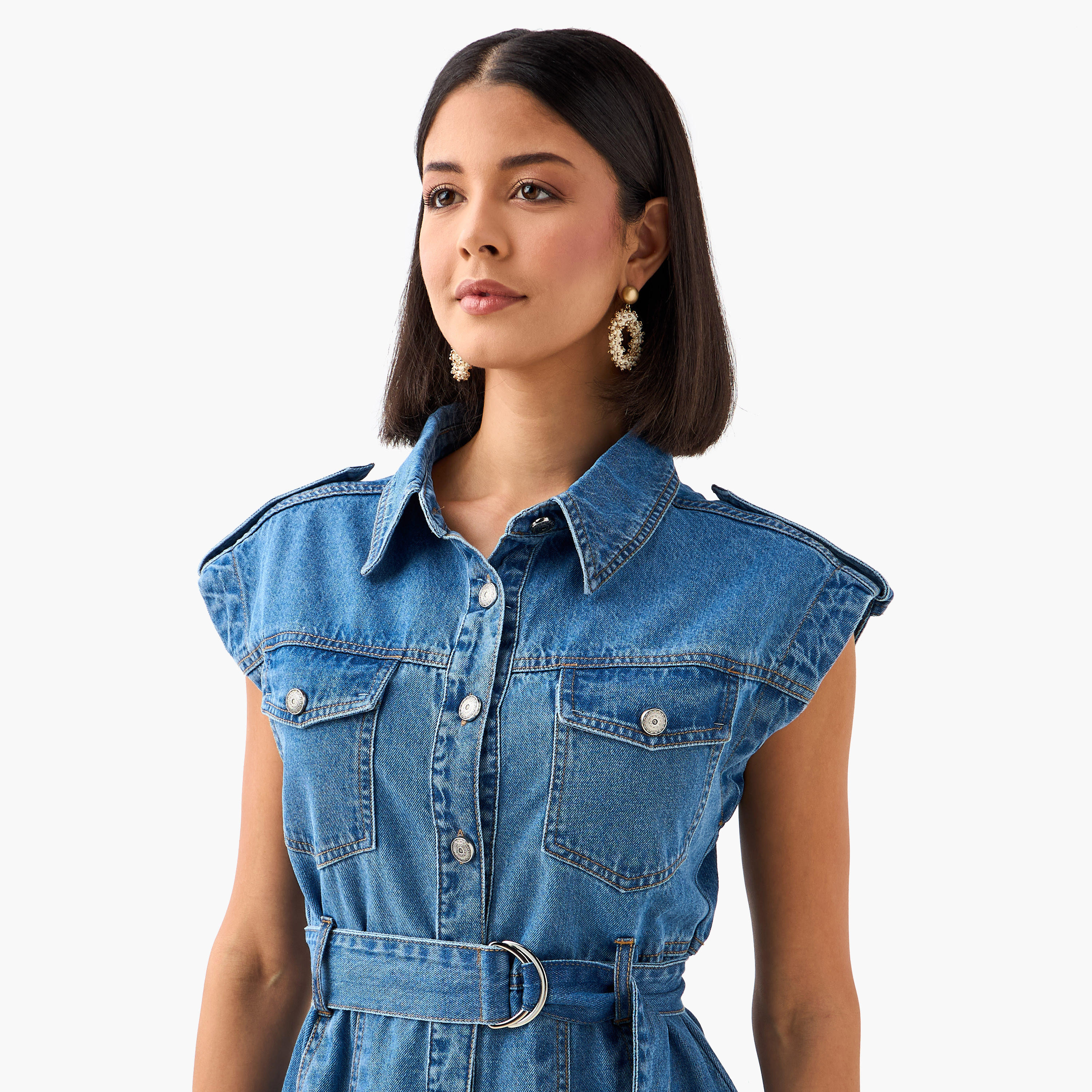 Shirt Midi Cotton Denim Dress with Belt-women-clothing-dresses-image-6