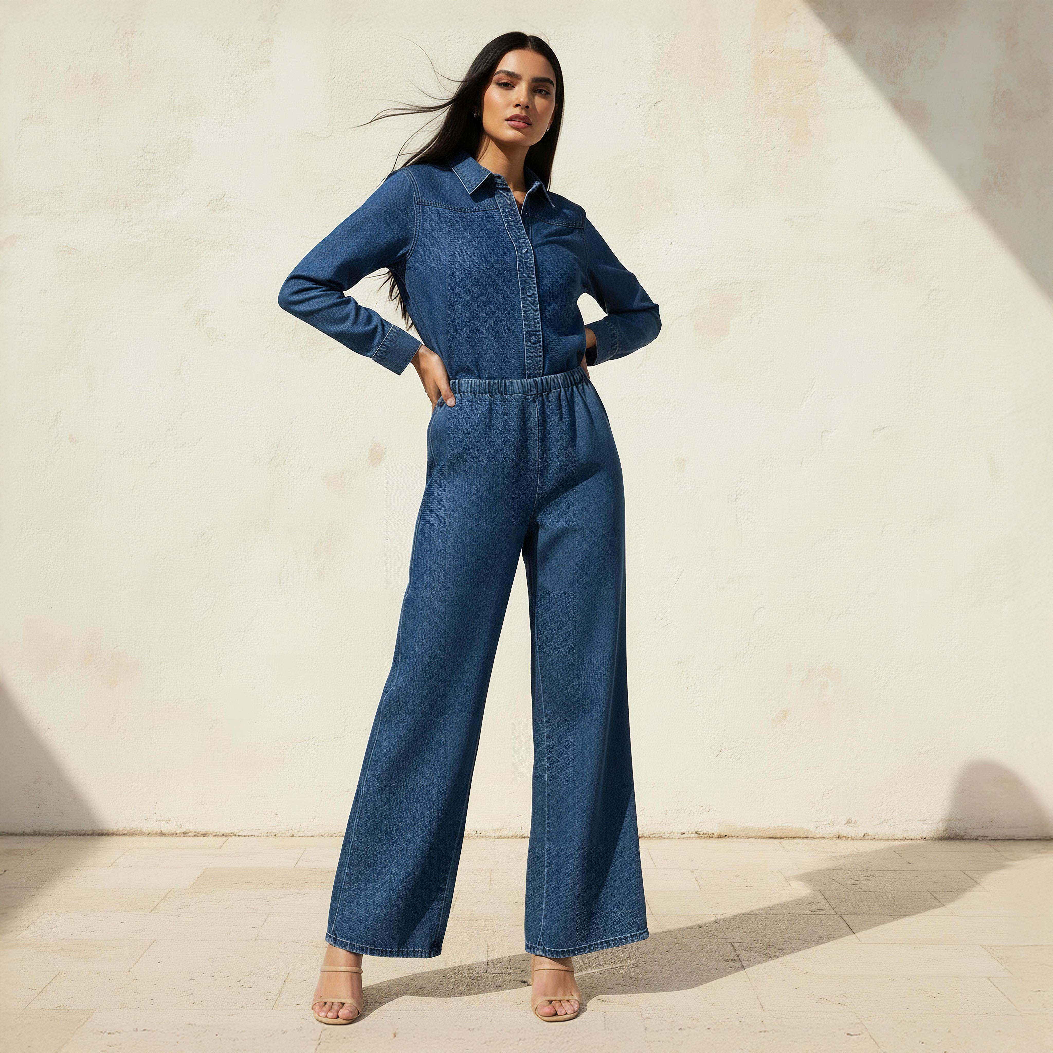 بنطلون جينز واسع الساقين بخصر مطاطي متوسط الارتفاع-women-clothing-bottoms-jeans-image-3