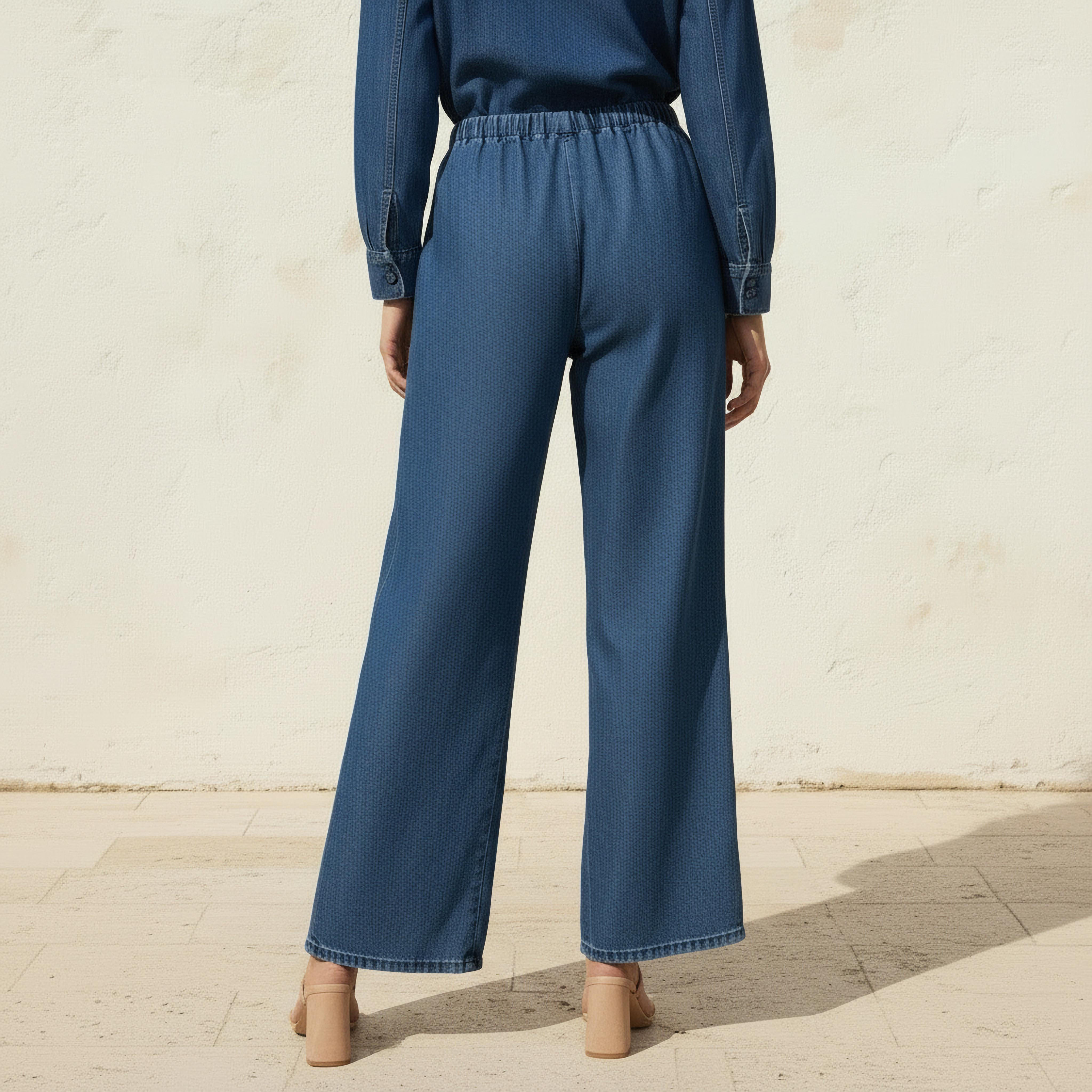 بنطلون جينز واسع الساقين بخصر مطاطي متوسط الارتفاع-women-clothing-bottoms-jeans-image-4