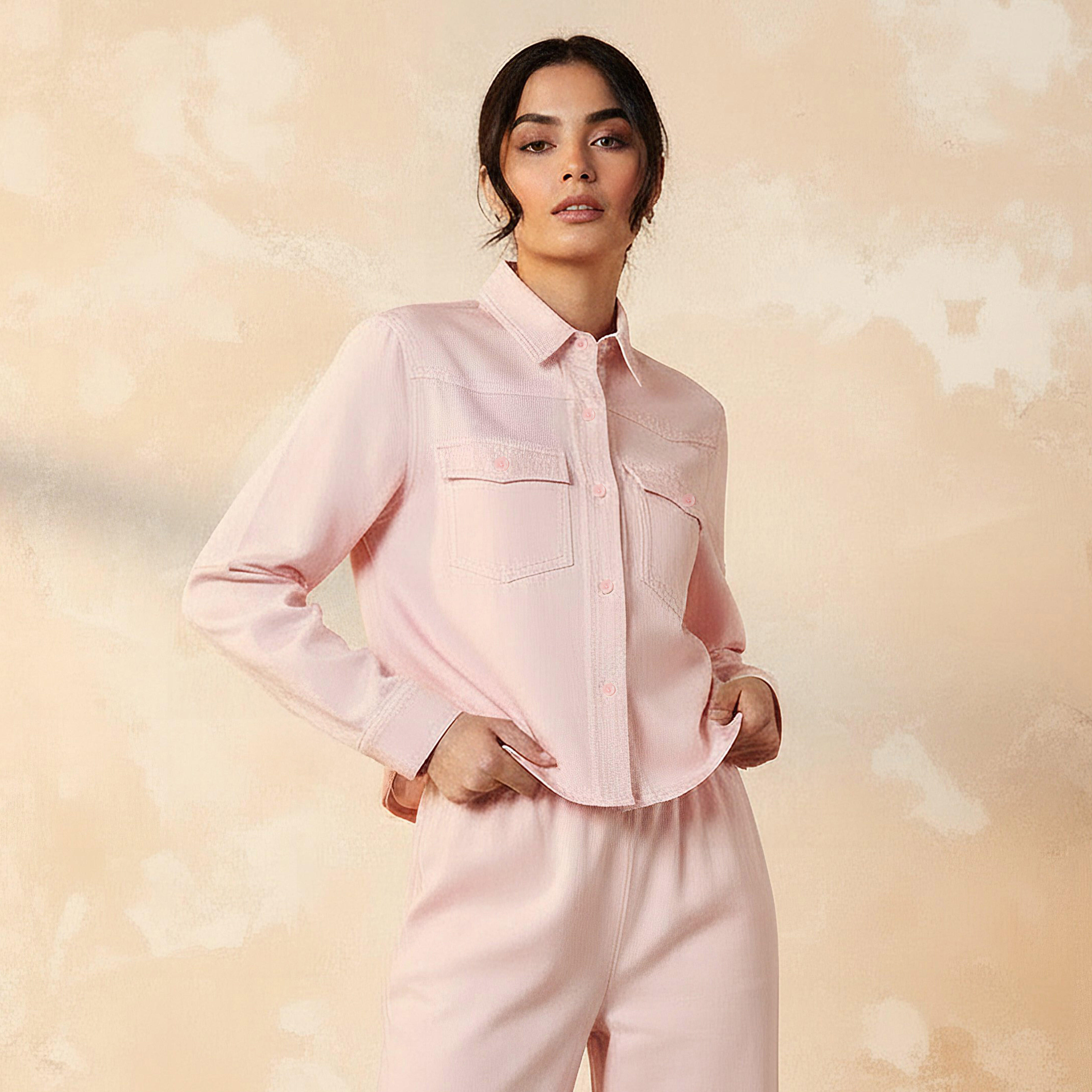قميص دينم قصير ليوسيل مع جيوب-women-clothing-shirtsandblouses-shirts-image-1