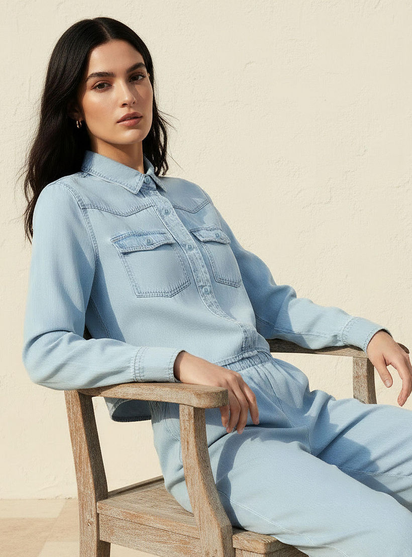 قميص دينم قصير ليوسيل مع جيوب-women-clothing-shirtsandblouses-shirts-image-1
