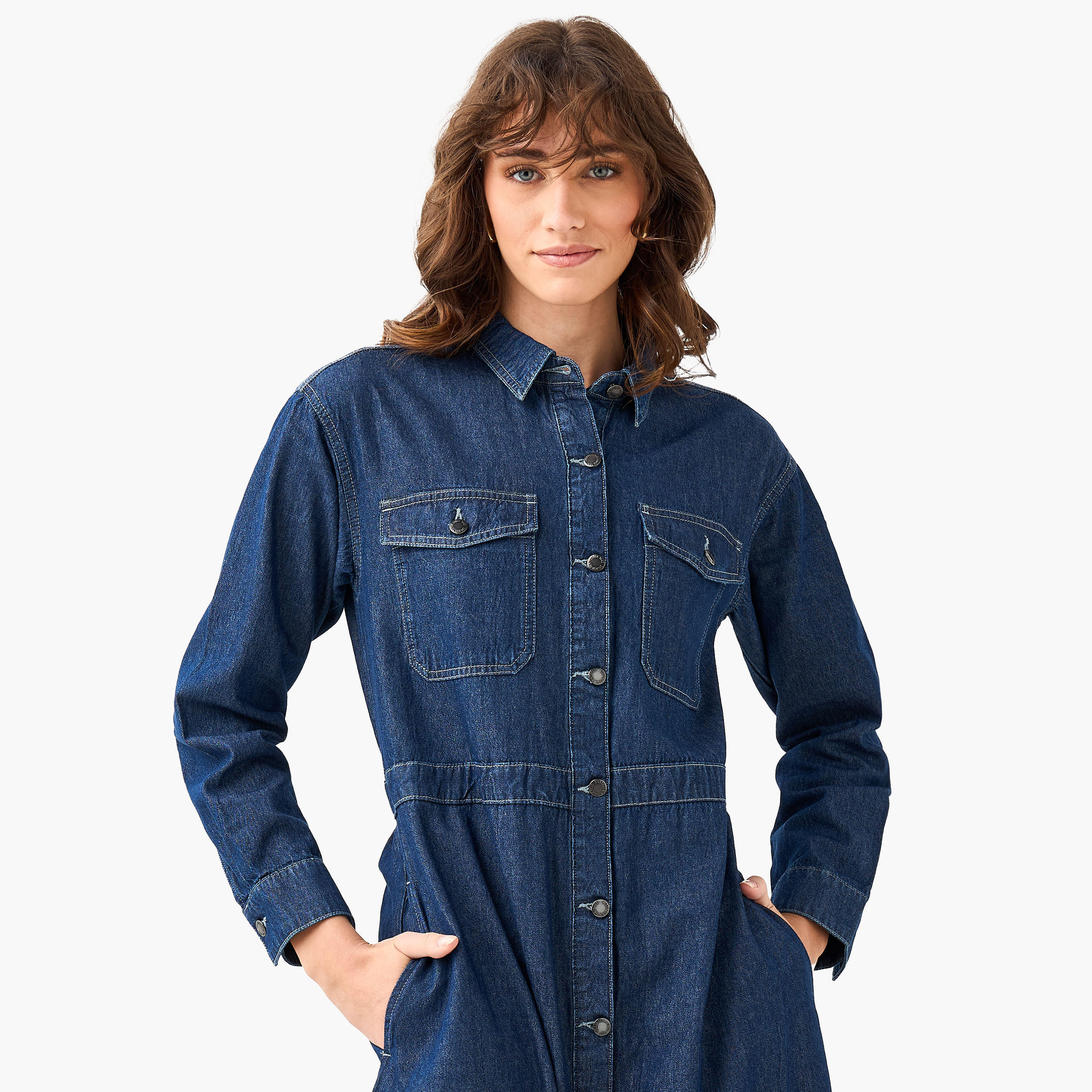 فستان قميص دينم ميدي-women-clothing-dresses-image-1