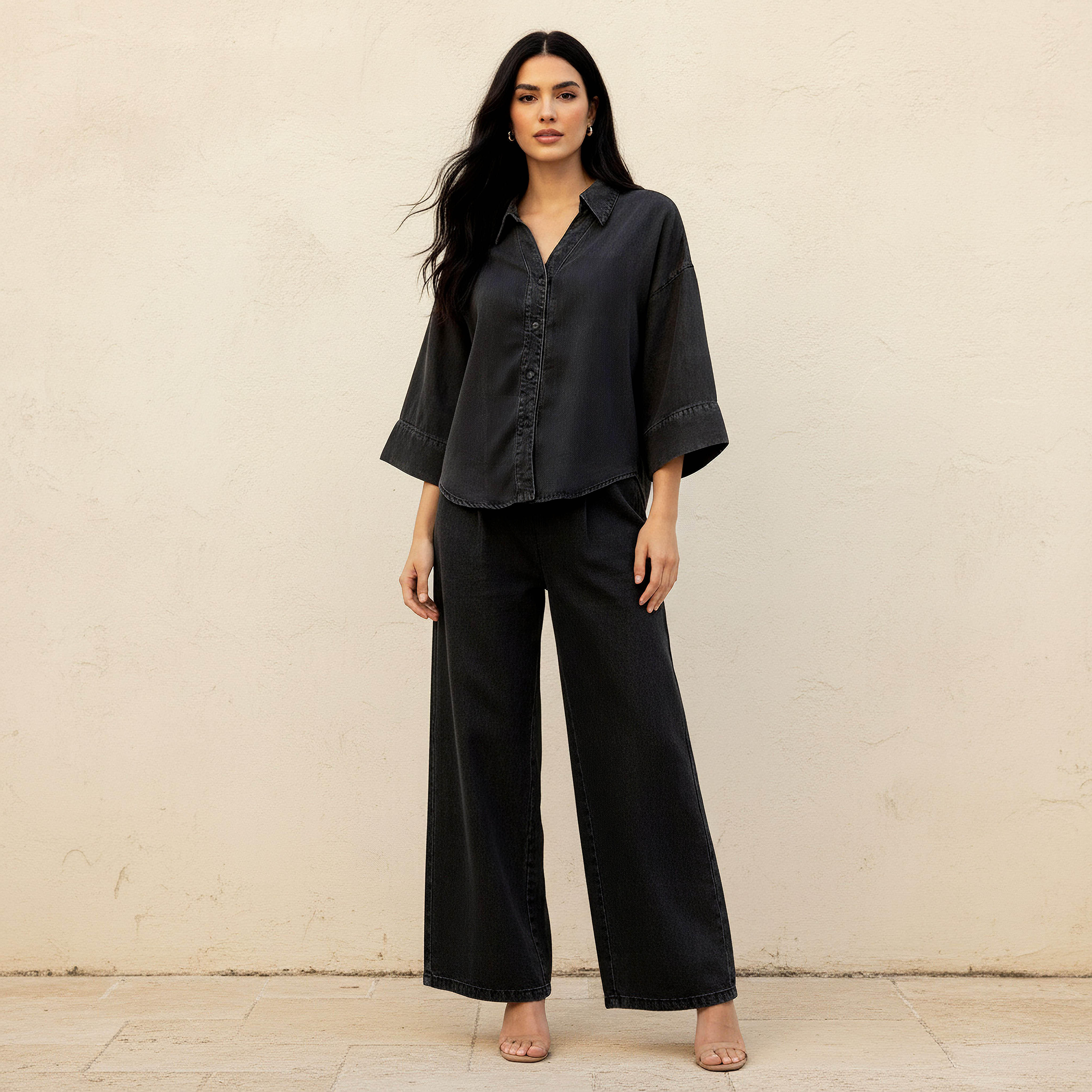 Cotton Denim Shirt with 3/4 Sleeves-women-clothing-shirtsandblouses-shirts-image-5