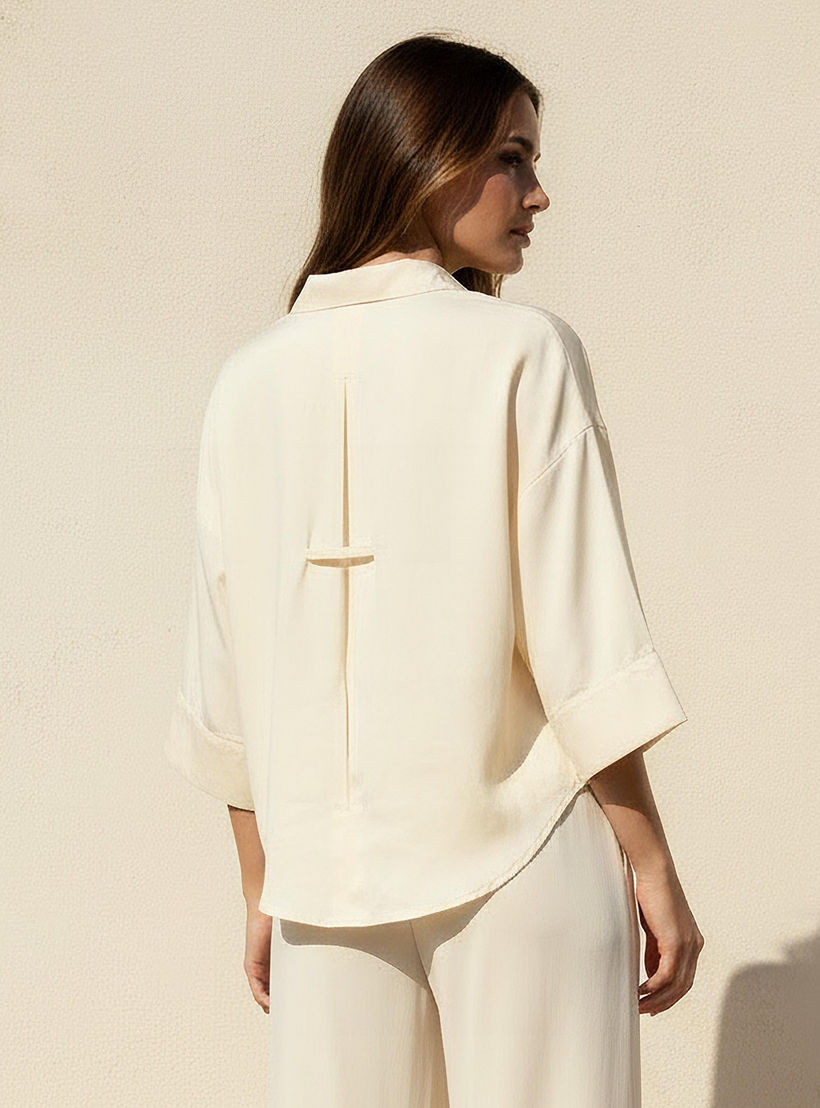 قميص دينم قطن بأكمام 3/4-women-clothing-shirtsandblouses-shirts-image-4