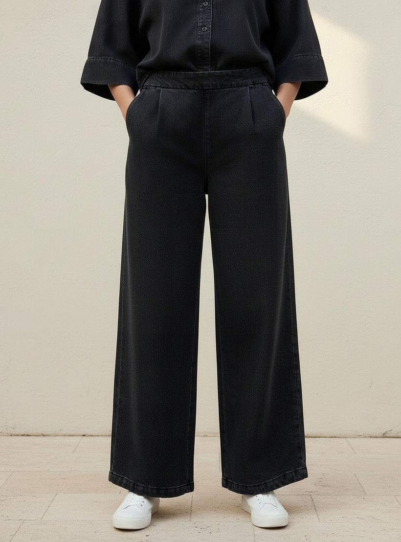 Wide Leg High-Rise Trousers with Elasticated Waistband-women-clothing-bottoms-trousers-image-1