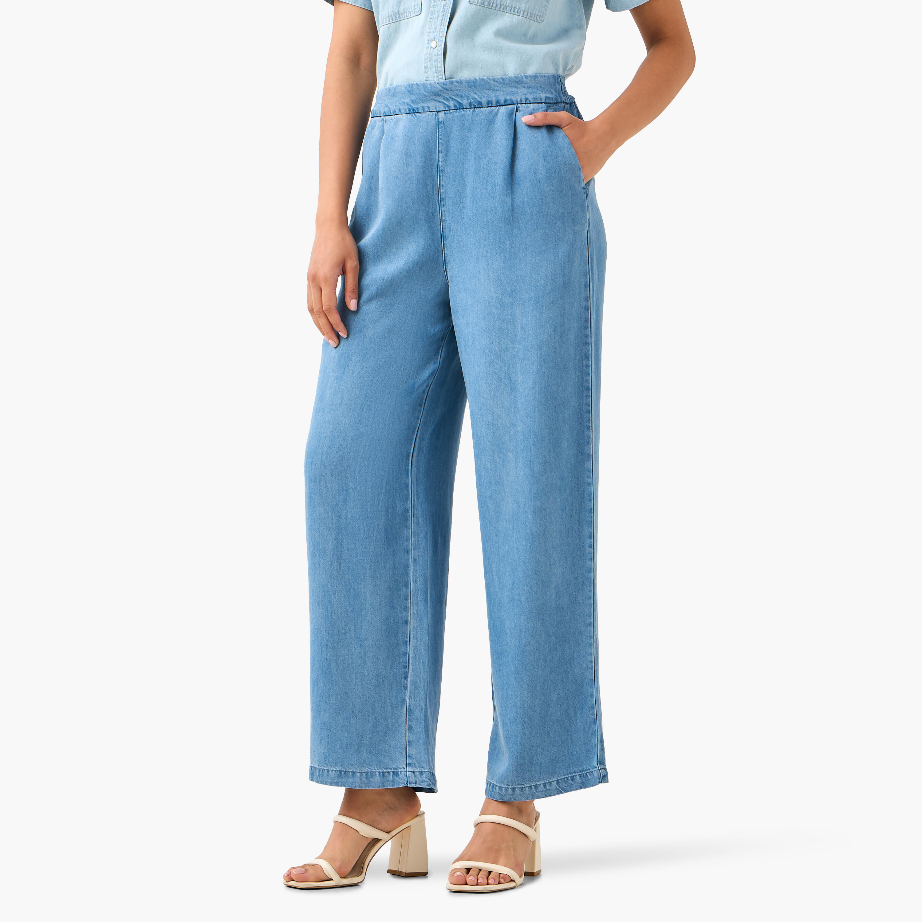 Wide Leg High-Rise Trousers with Elasticated Waistband-women-clothing-bottoms-trousers-image-2