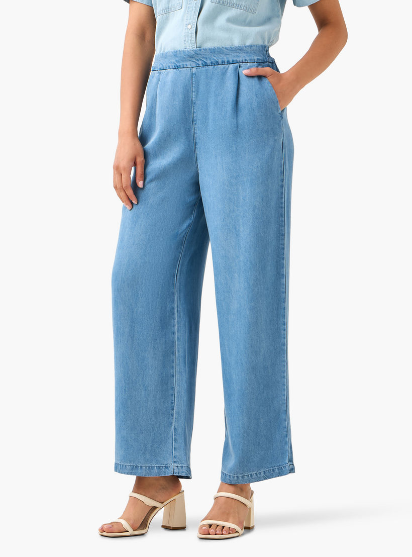 Wide Leg High-Rise Trousers with Elasticated Waistband-women-clothing-bottoms-trousers-image-2