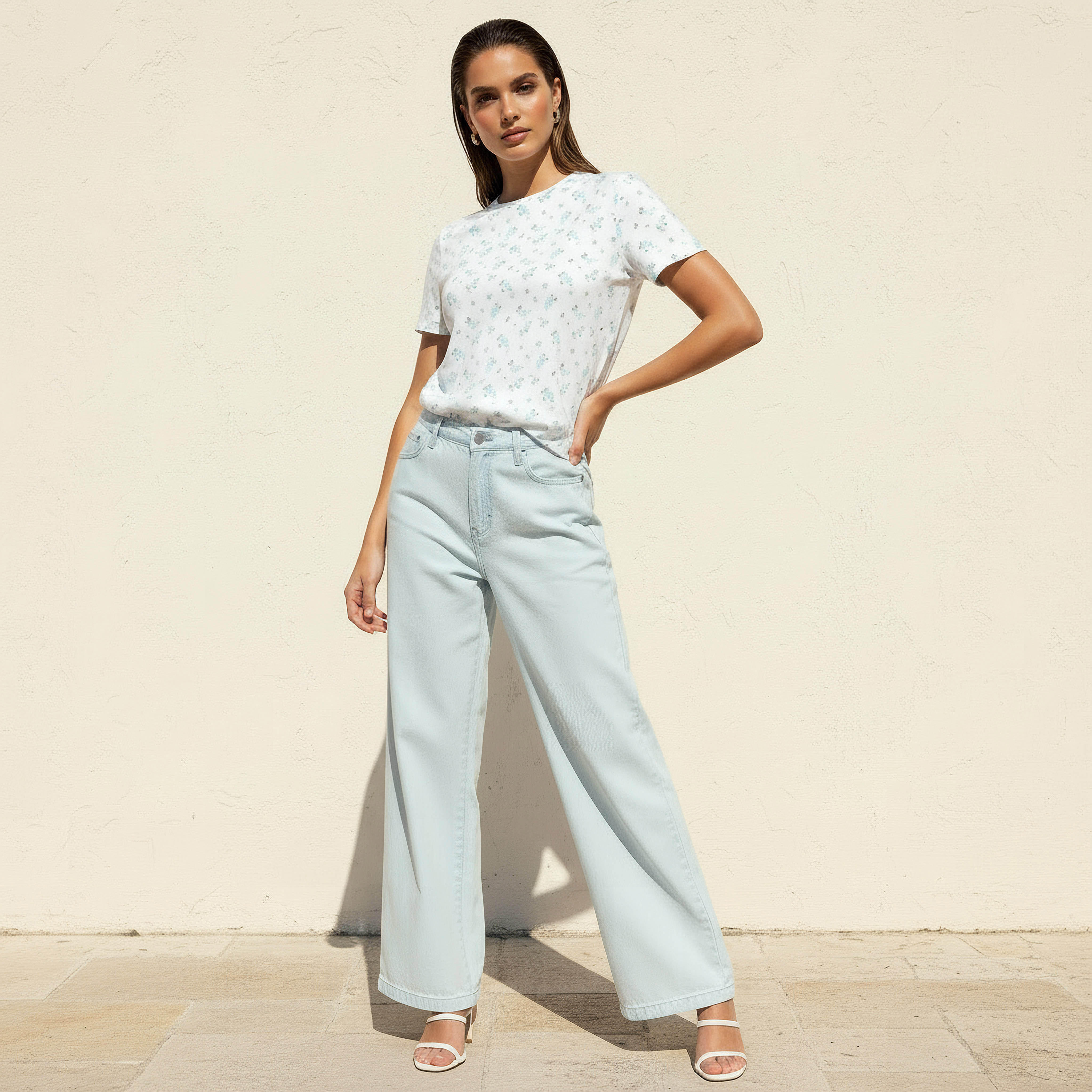 بنطلون جينز واسع الساقين بخصر مطاطي-women-clothing-coordsets-image-3