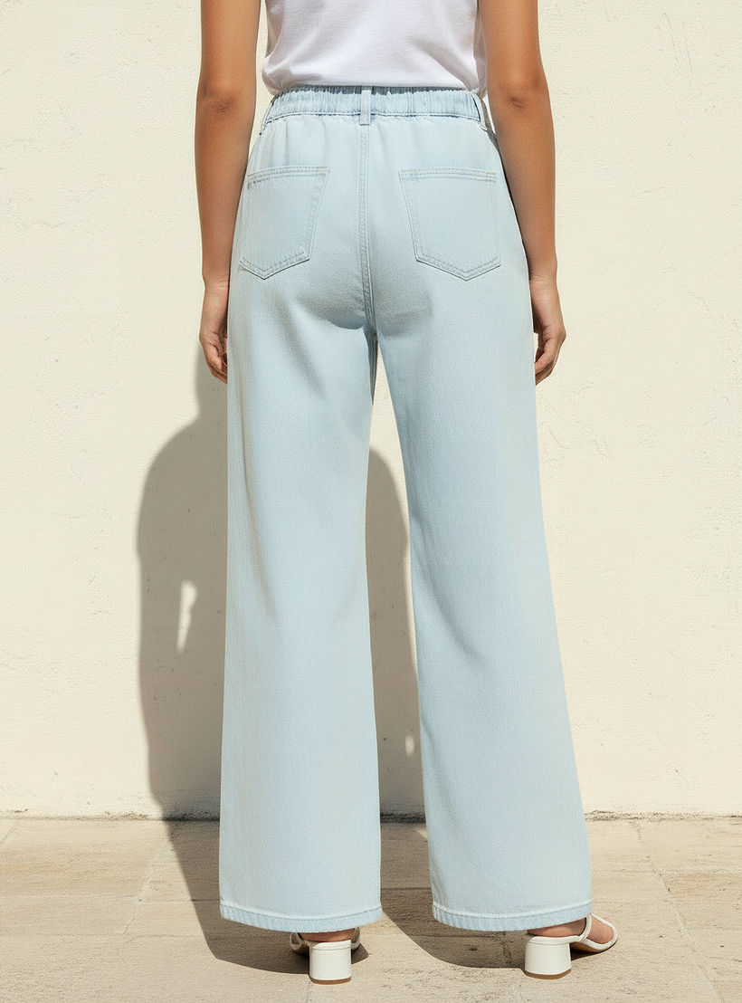 بنطلون جينز واسع الساقين بخصر مطاطي-women-clothing-coordsets-image-4