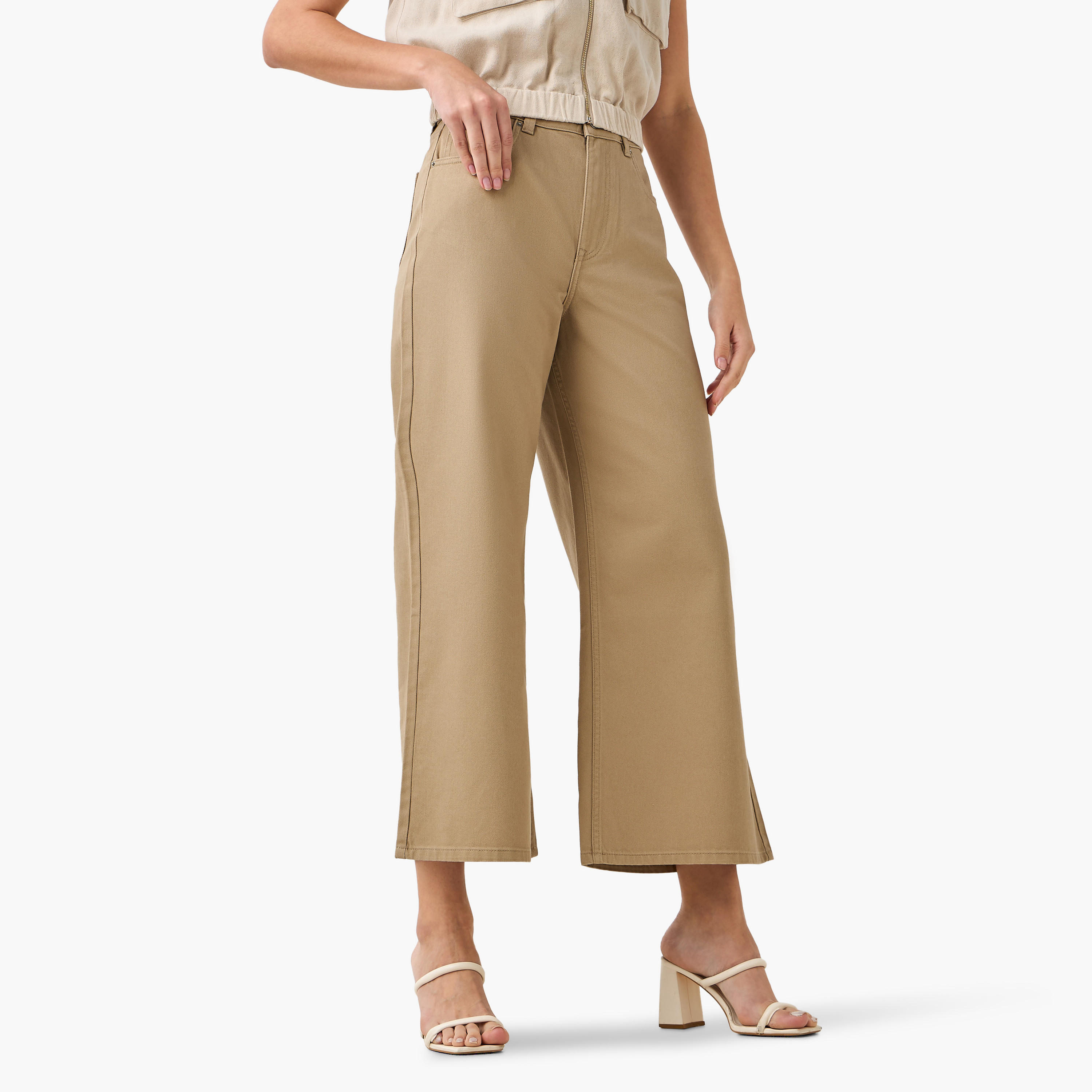 بنطلون جينز قطن واسع الساقين وقصير بخصر عالٍ-women-clothing-bottoms-jeans-image-2