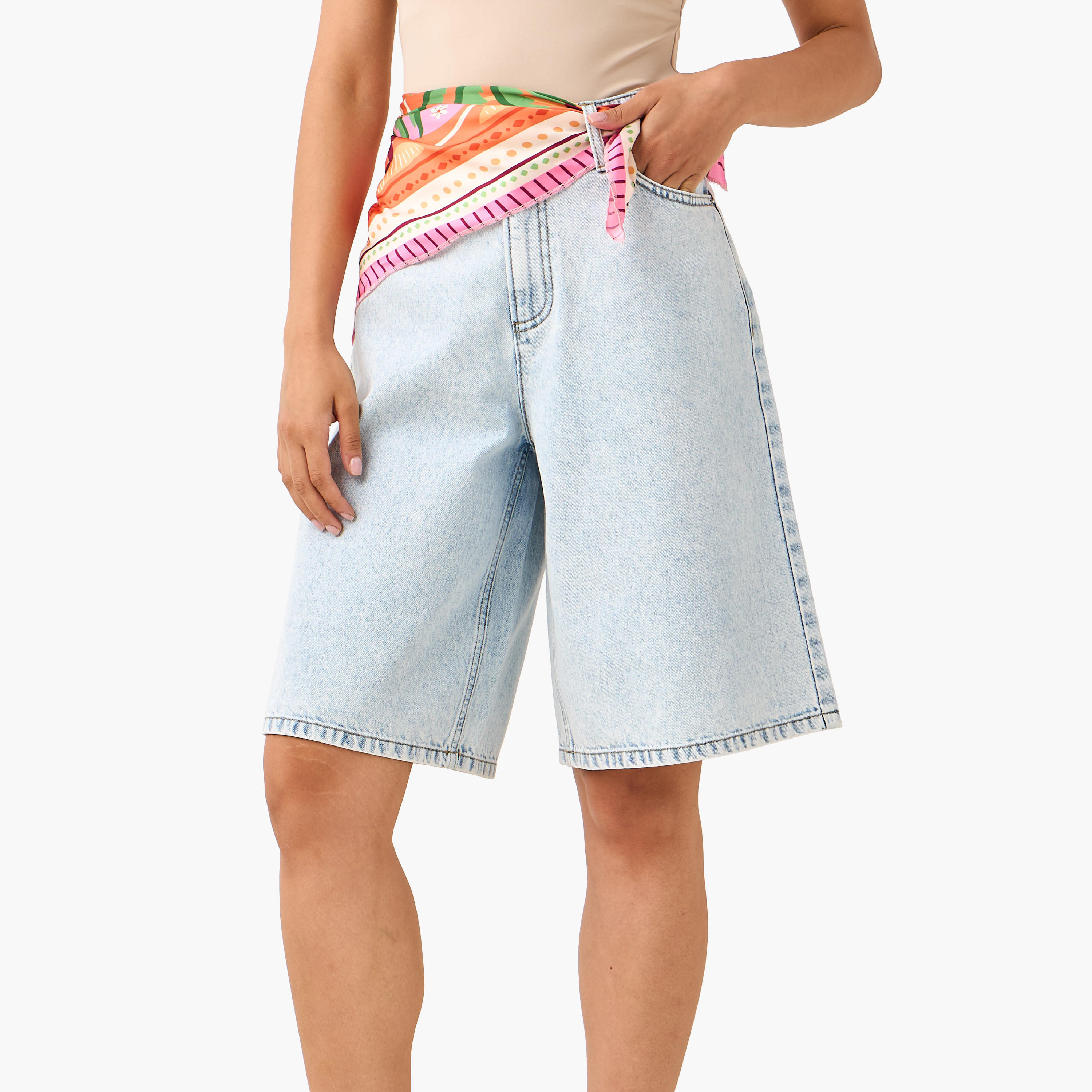 Mid-Rise Burmuda Cotton Shorts with Pockets-women-clothing-bottoms-shorts-image-2