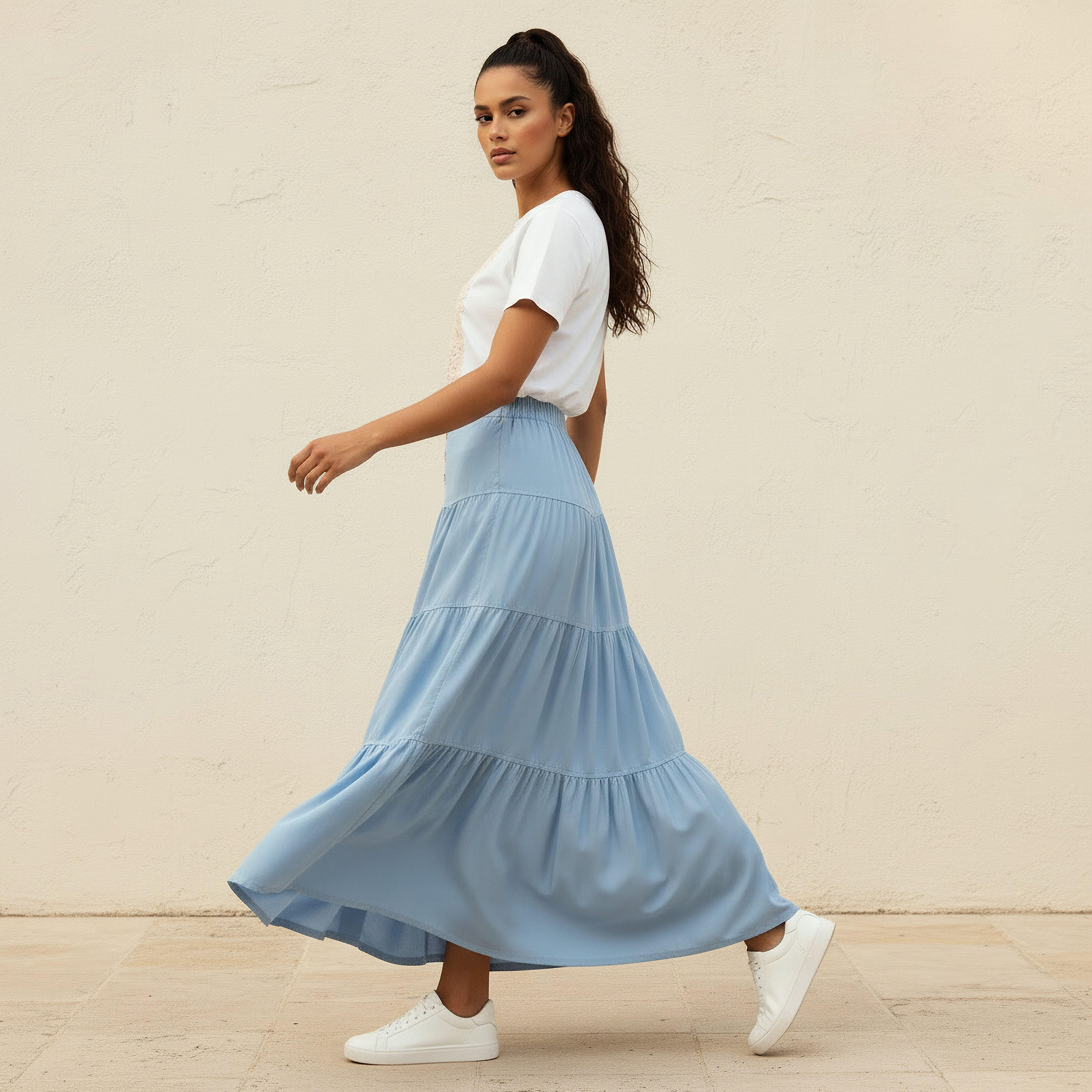 Maxi Length Cotton Tiered Skirt with Button Detail-women-clothing-bottoms-skirts-image-3