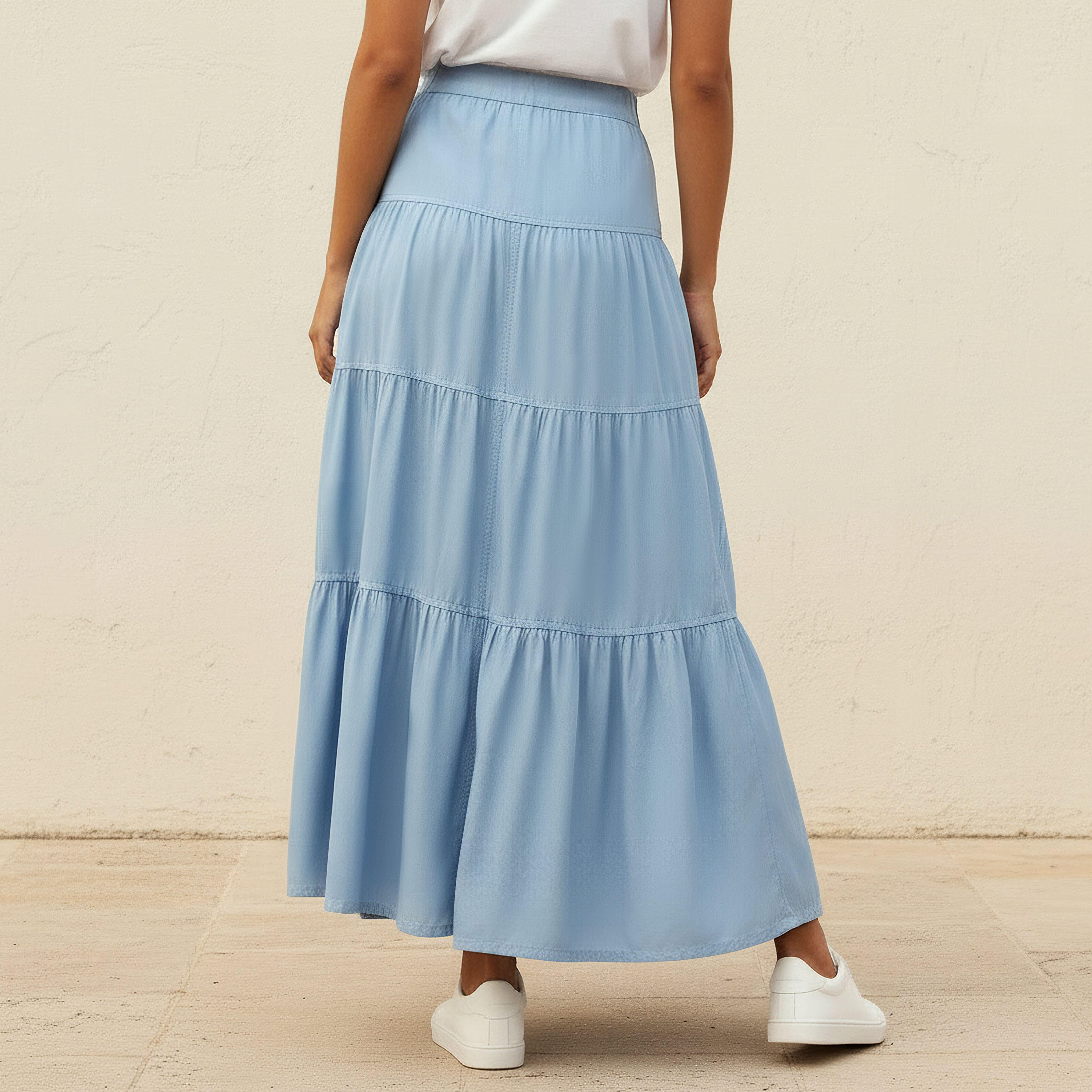 Maxi Length Cotton Tiered Skirt with Button Detail-women-clothing-bottoms-skirts-image-4