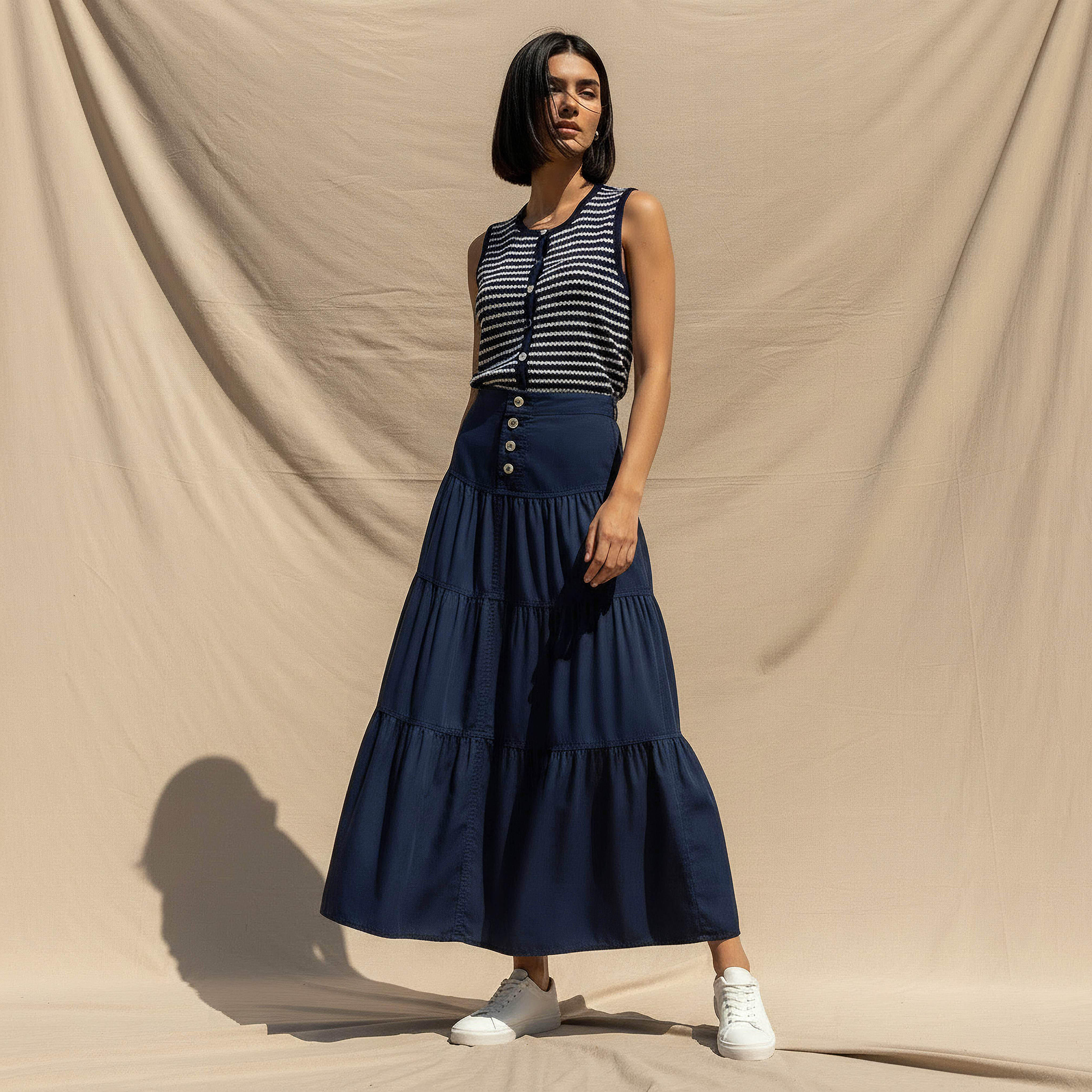 Maxi Length Cotton Tiered Skirt with Button Detail-women-clothing-bottoms-skirts-image-5