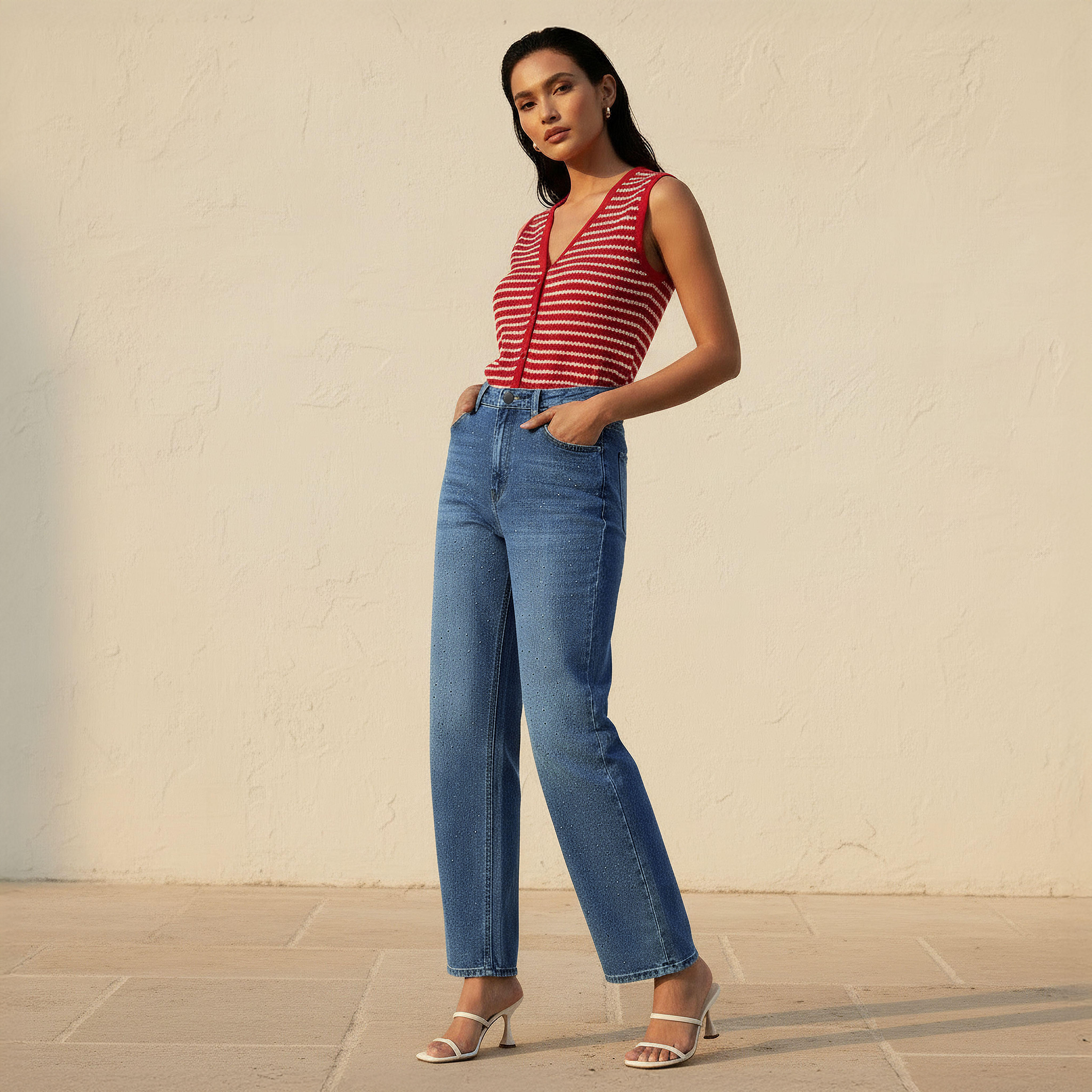 بنطلون جينز بقصّة مستقيمة وخصر متوسط الارتفاع وتزيينات-women-clothing-bottoms-jeans-image-3