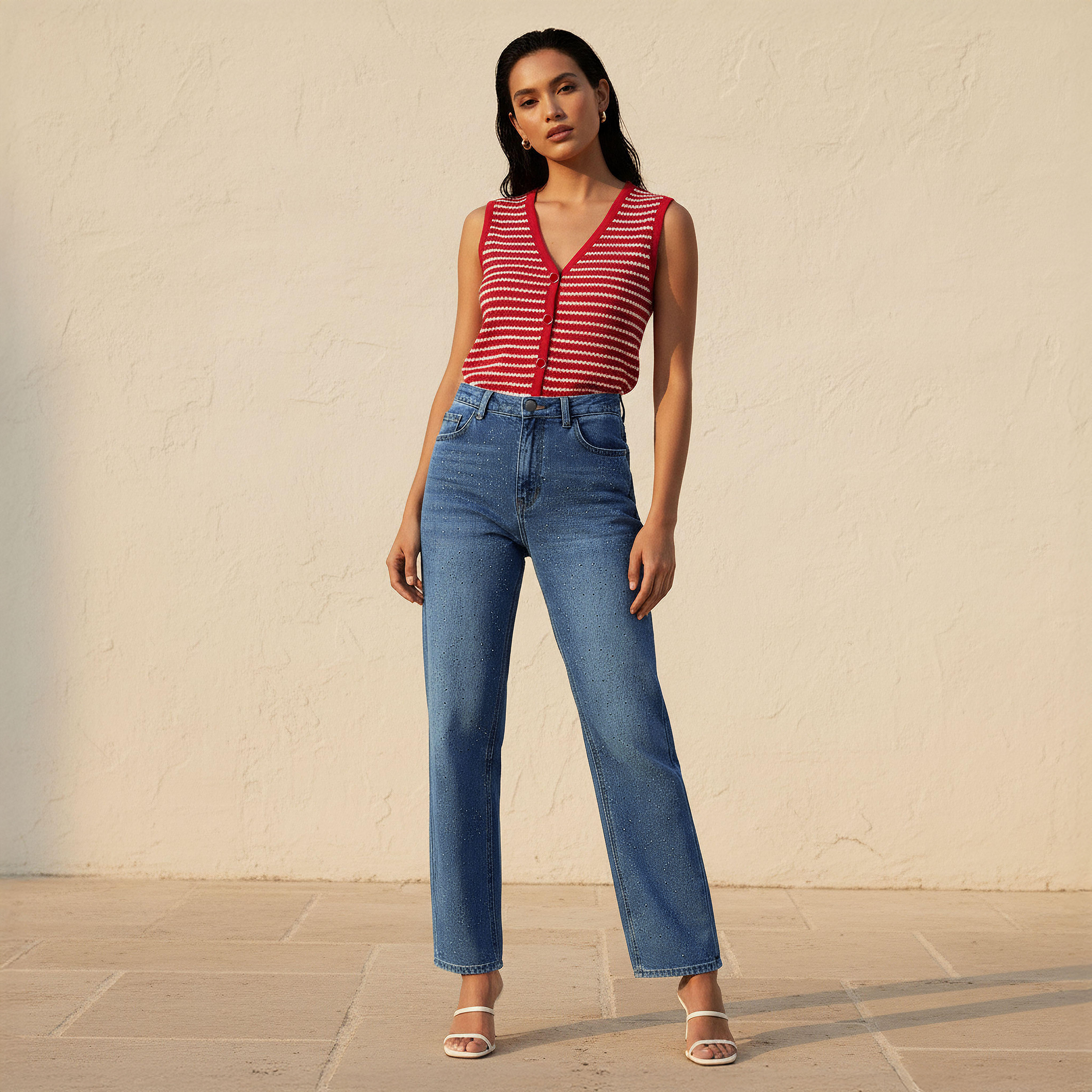 بنطلون جينز بقصّة مستقيمة وخصر متوسط الارتفاع وتزيينات-women-clothing-bottoms-jeans-image-5
