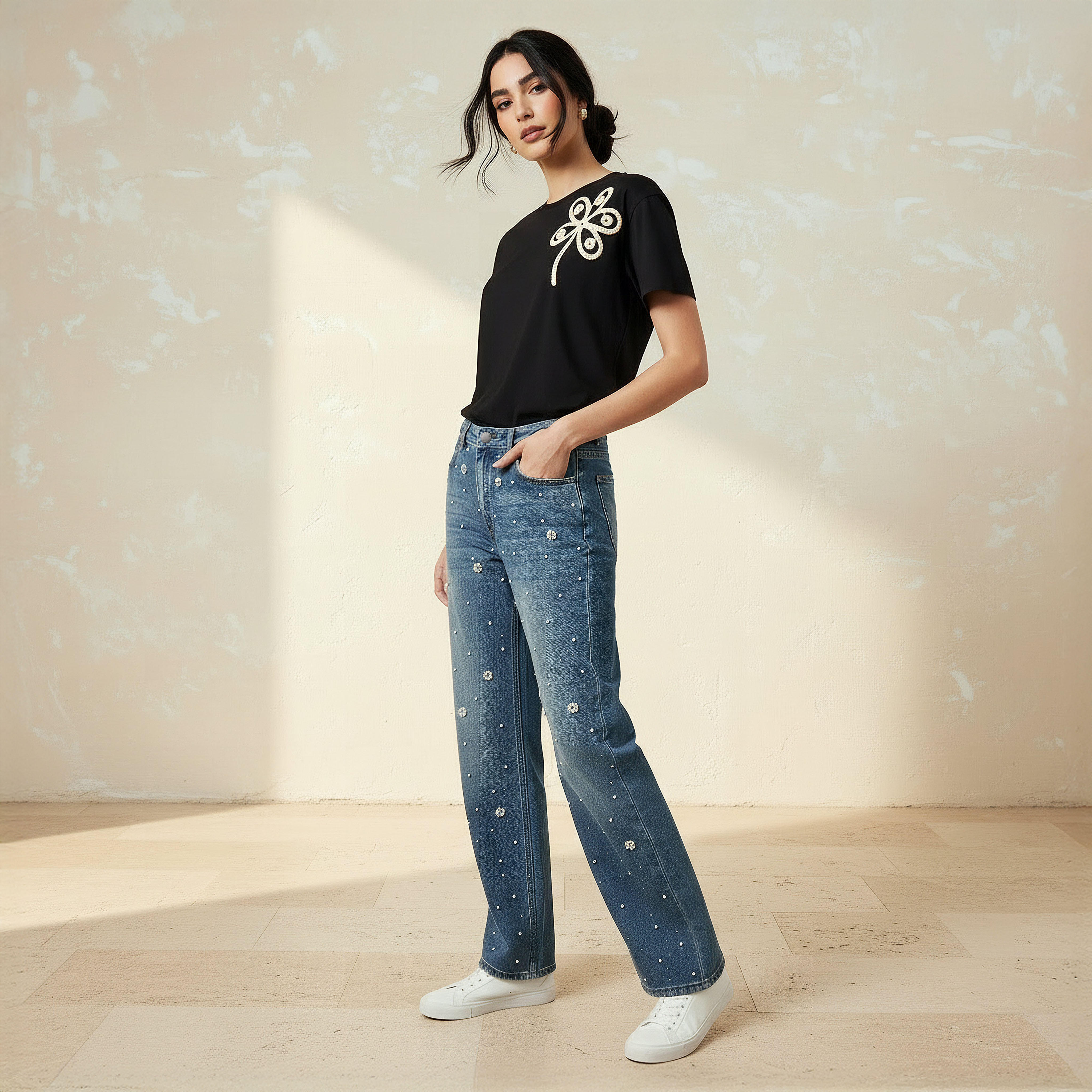Straight Fit Mid Rise Jeans with Pearl Embellishments-women-clothing-bottoms-jeans-image-3