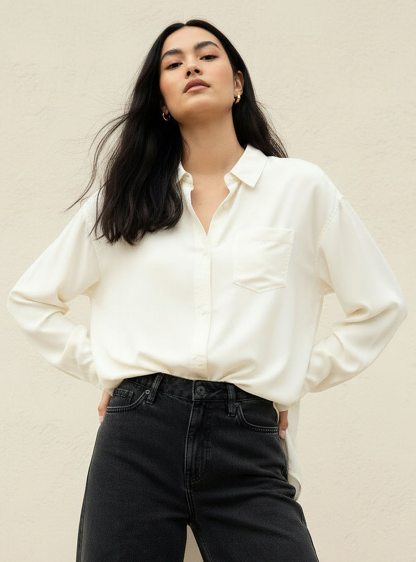 قميص تينسل طويل بجيب على الصدر-women-clothing-shirtsandblouses-shirts-image-1