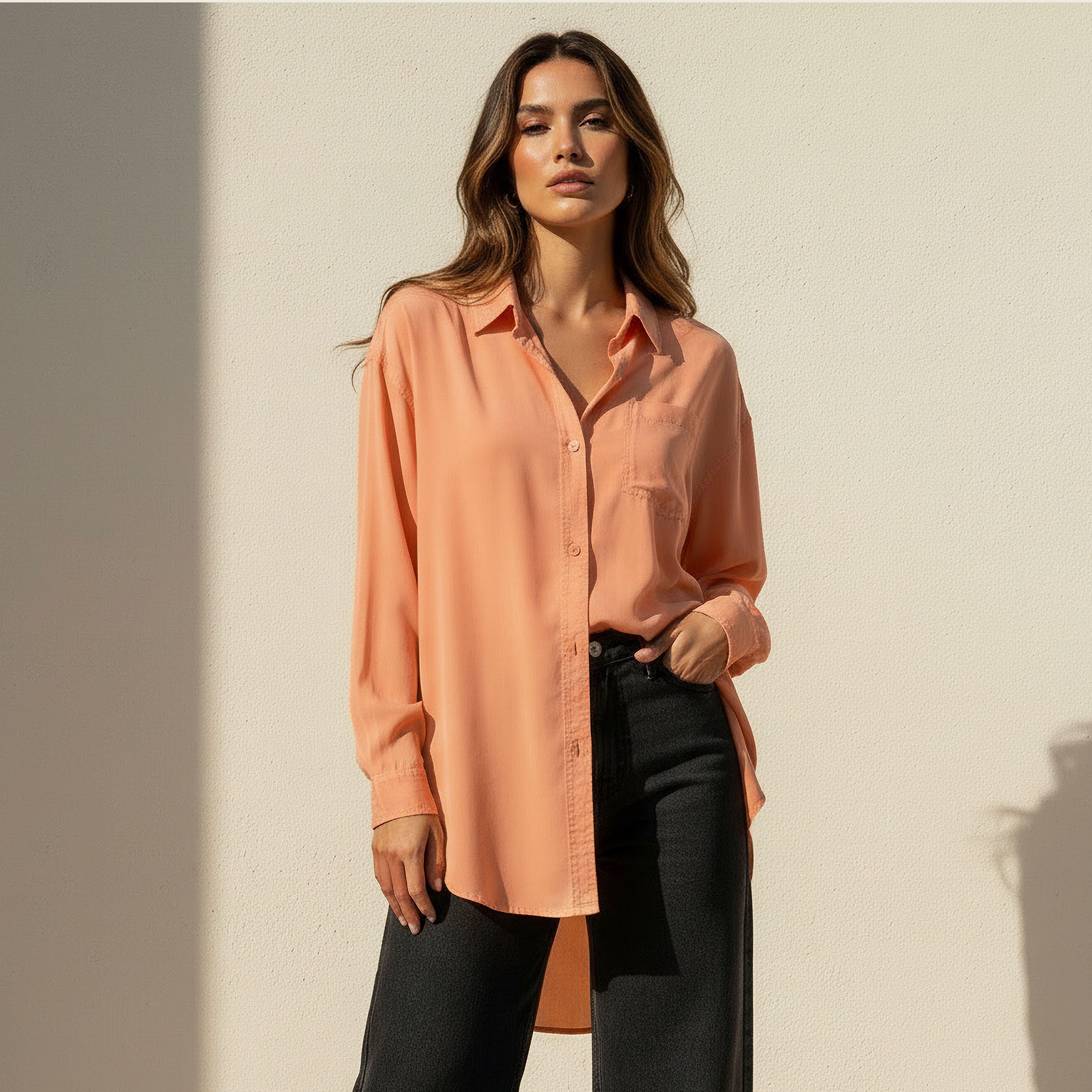 Tencel Longline Shirt with Chest Pocket-women-clothing-shirtsandblouses-shirts-image-1