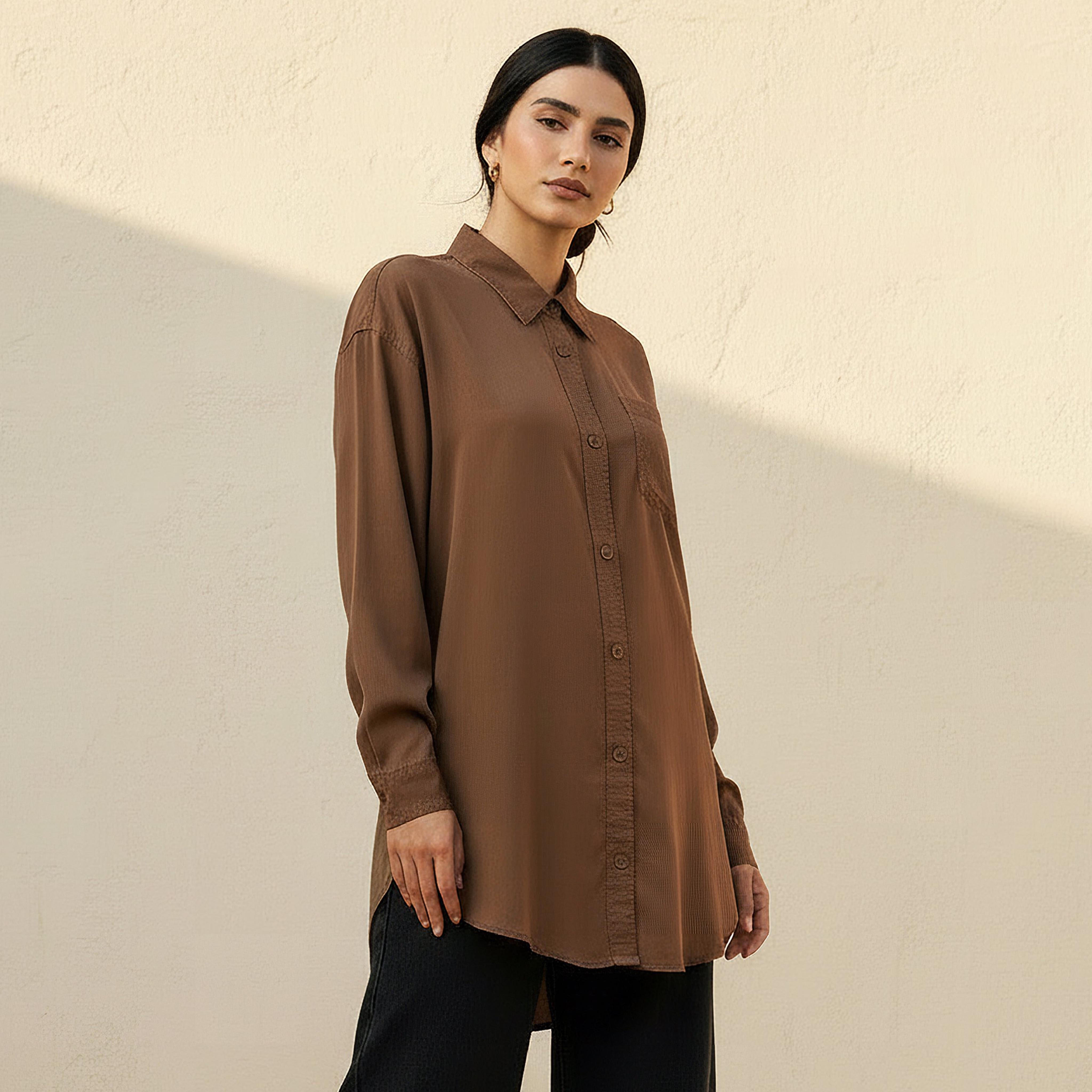 قميص تينسل طويل بجيب على الصدر-women-clothing-shirtsandblouses-shirts-image-5