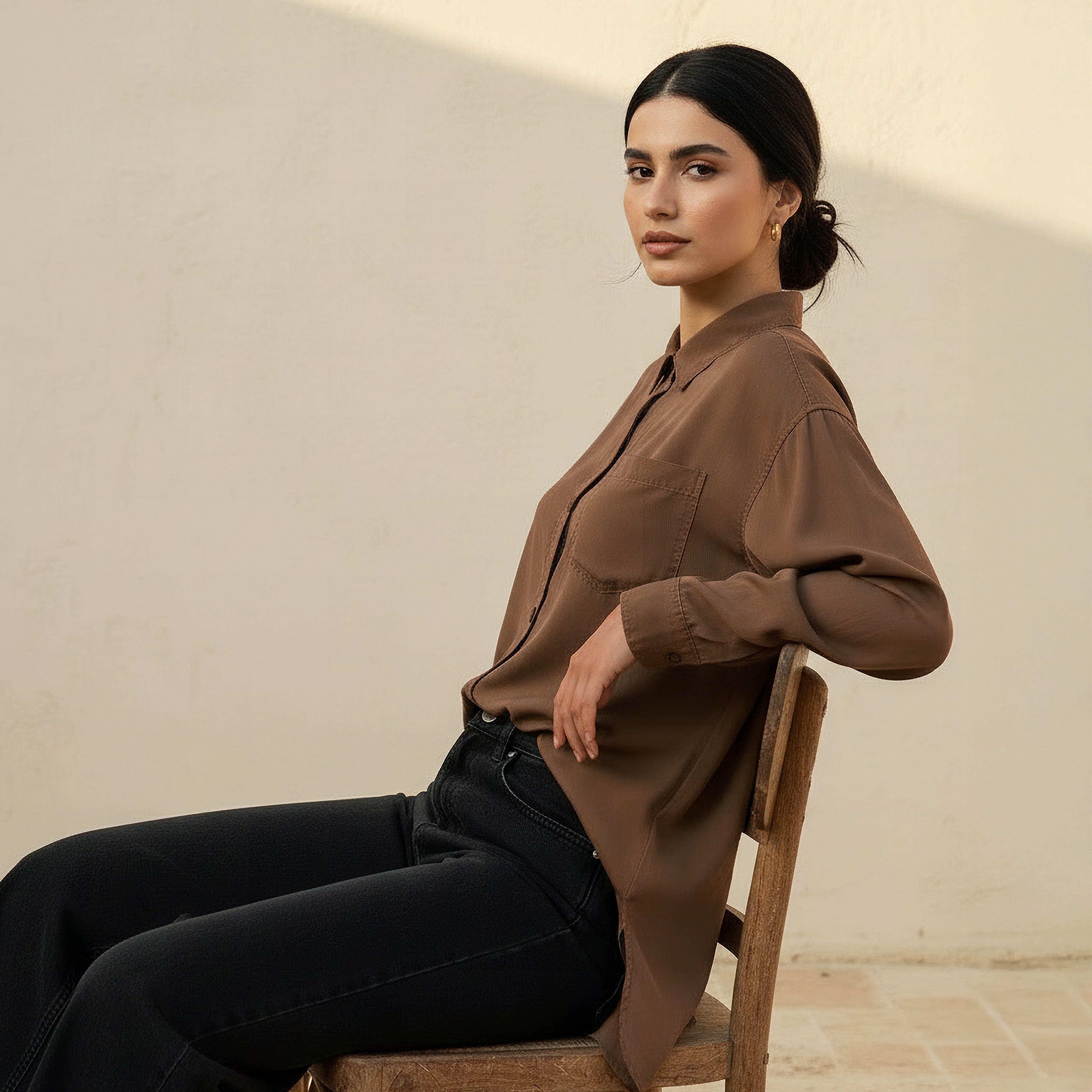 قميص تينسل طويل بجيب على الصدر-women-clothing-shirtsandblouses-shirts-image-5