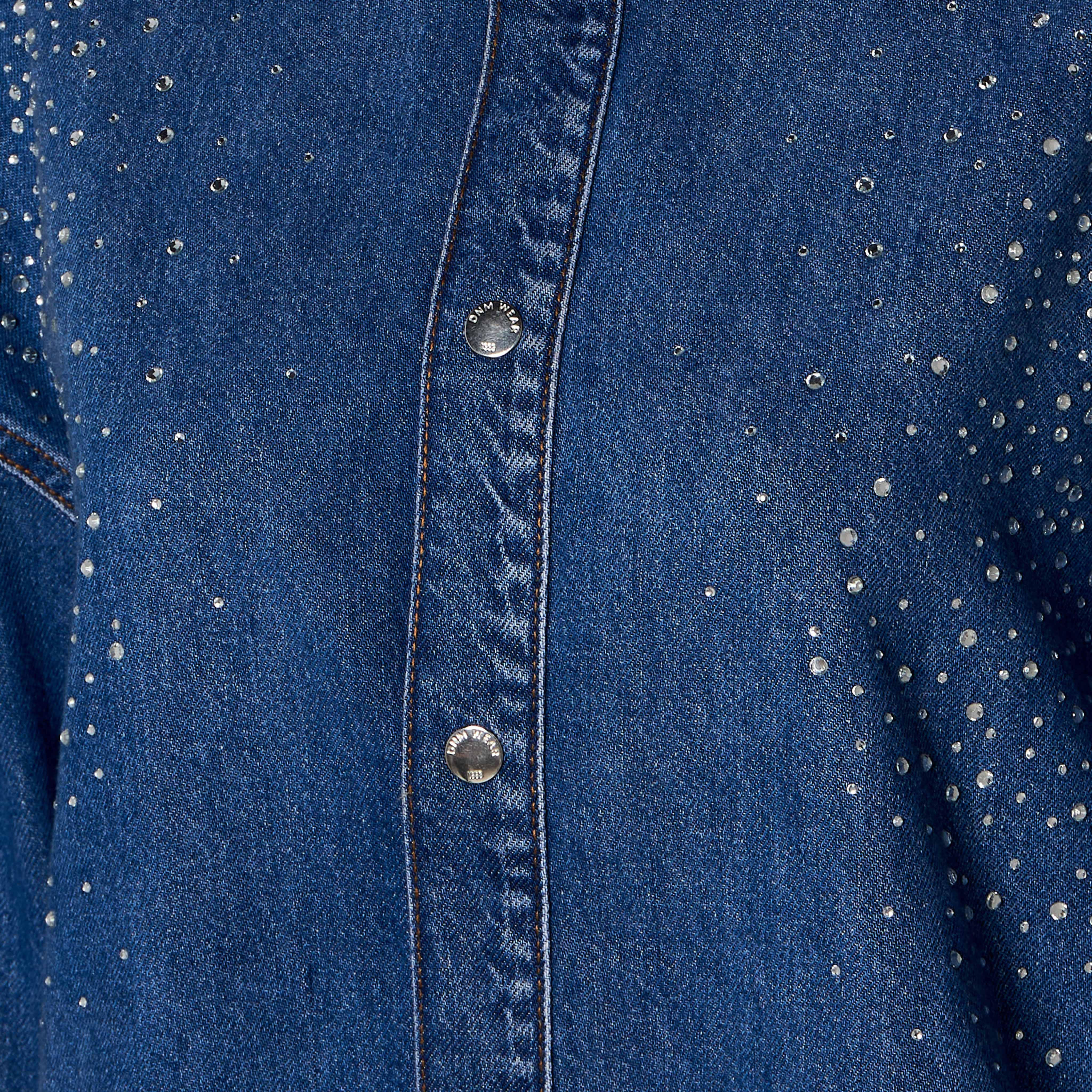 Regular Fit Cotton Denim Shirt with Embellishments-women-clothing-shirtsandblouses-shirts-image-2