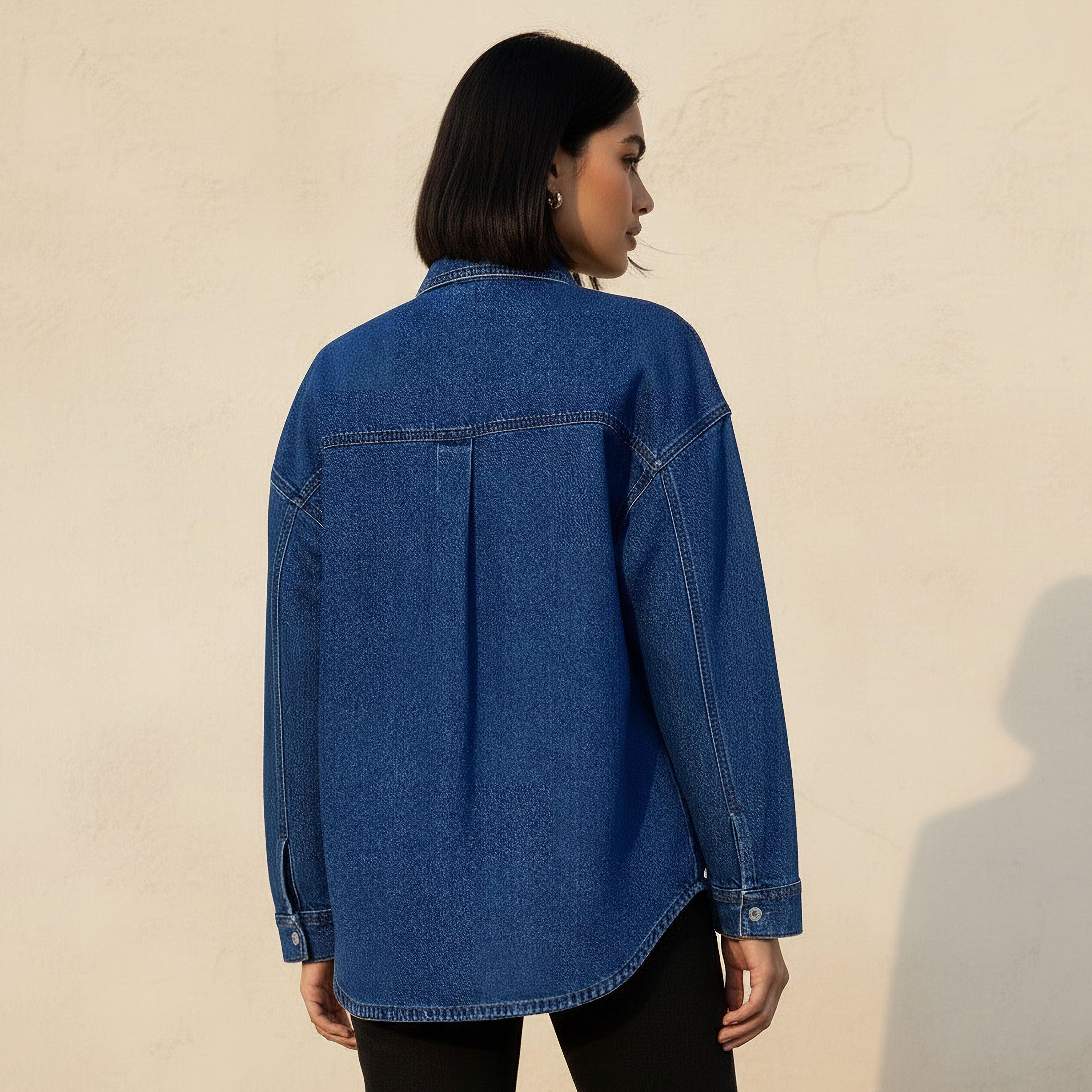 Regular Fit Cotton Denim Shirt with Embellishments-women-clothing-shirtsandblouses-shirts-image-4