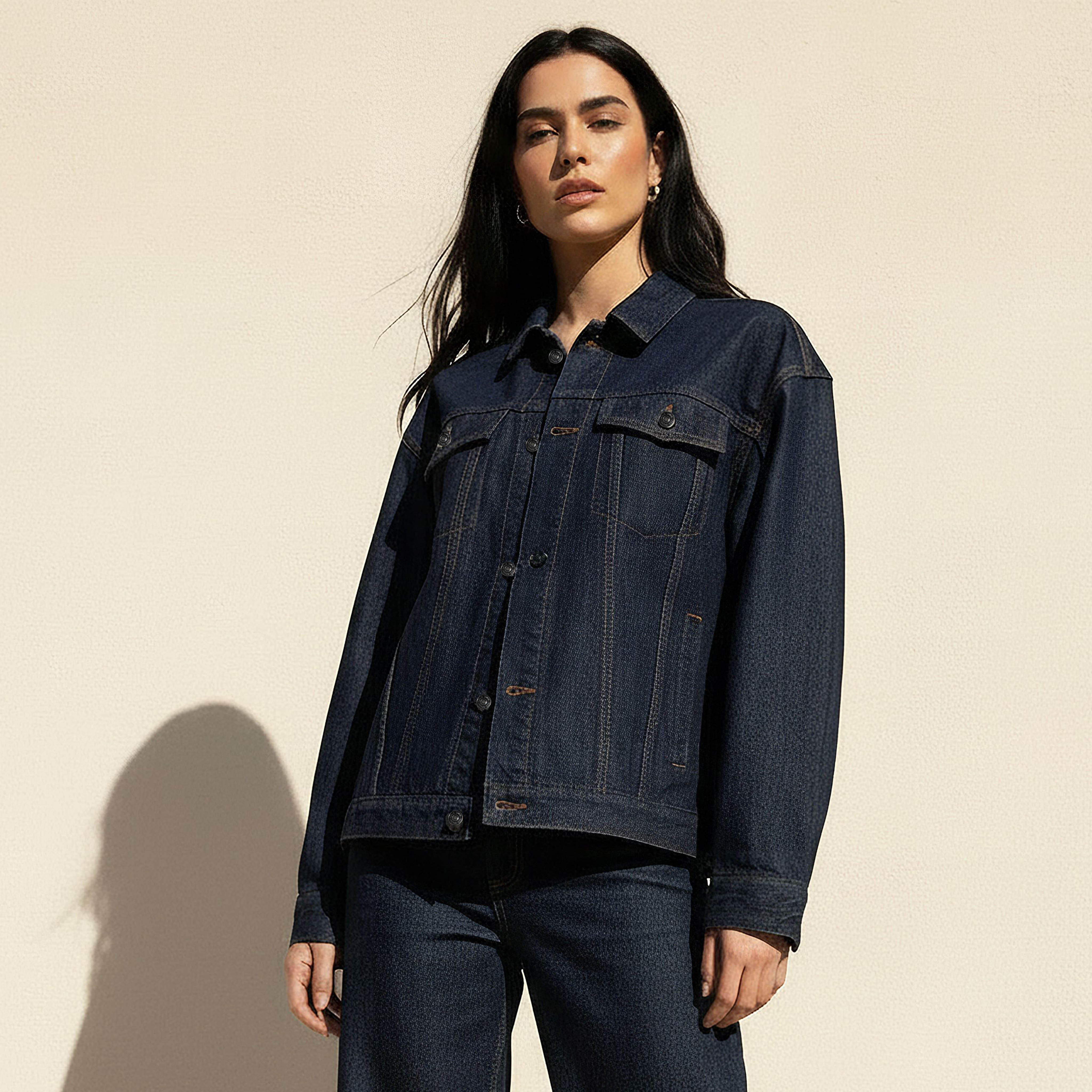 Cotton Trucker Jacket with Flap Pockets-women-winterwear-coatsandjackets-jackets-image-1