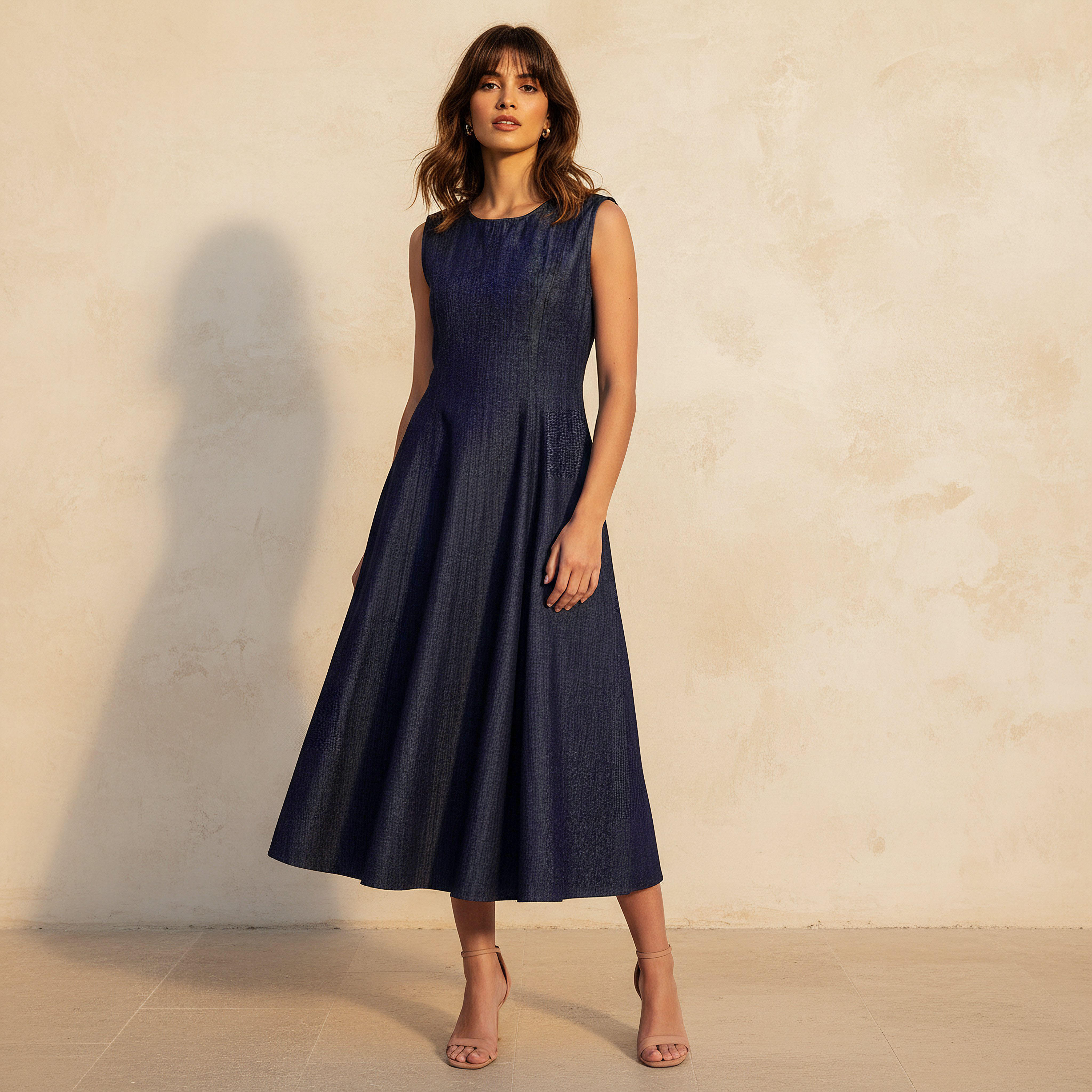 A-line Midi Cotton Dress Sleeveless-women-clothing-dresses-image-1