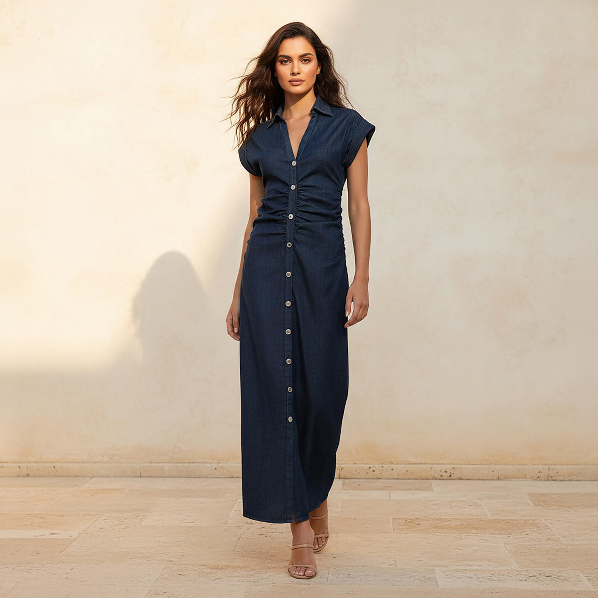 Maxi Denim Dress with Extended Sleeves-women-clothing-dresses-image-1