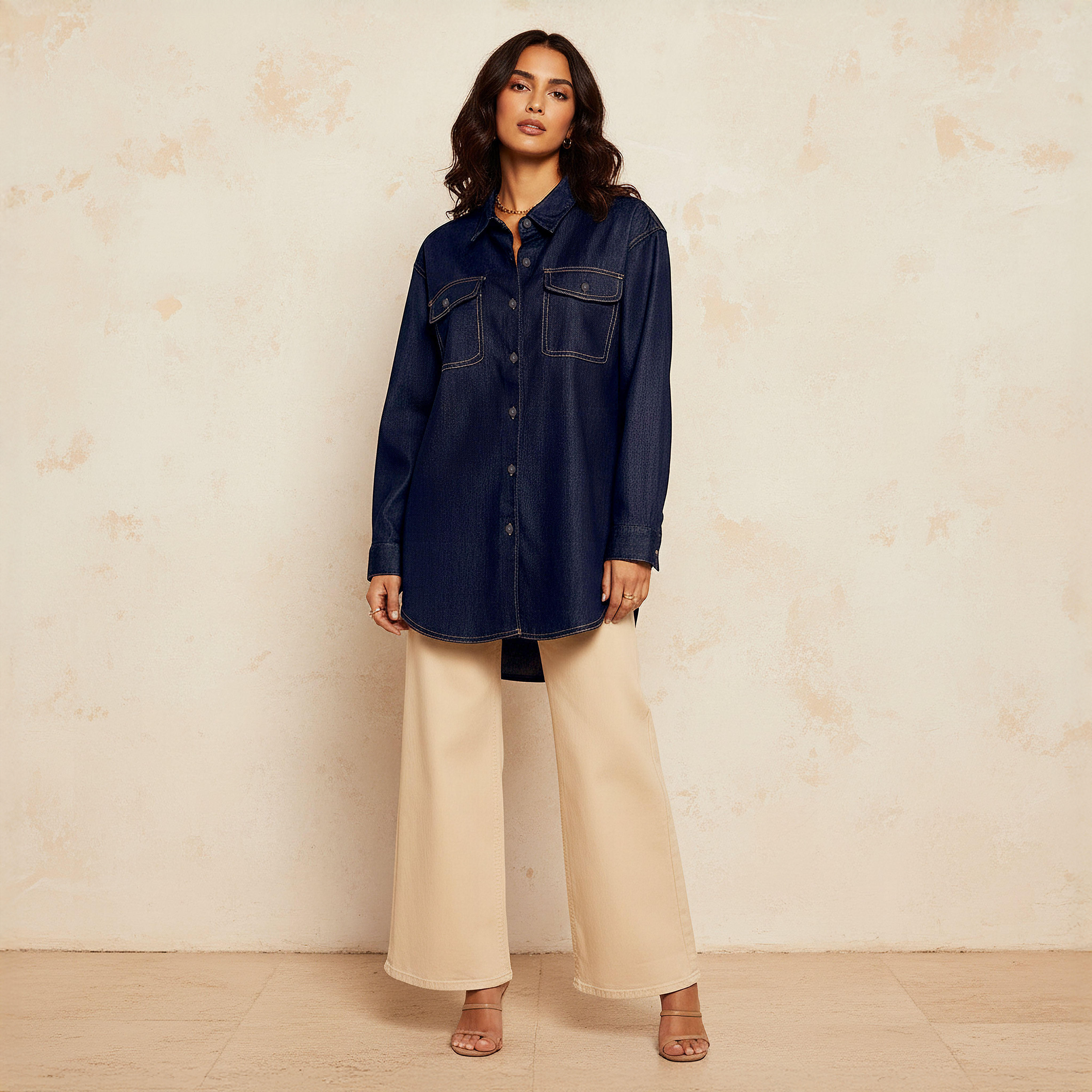 Cotton High-Low Denim Shirt with Long Sleeves-women-clothing-shirtsandblouses-shirts-image-3