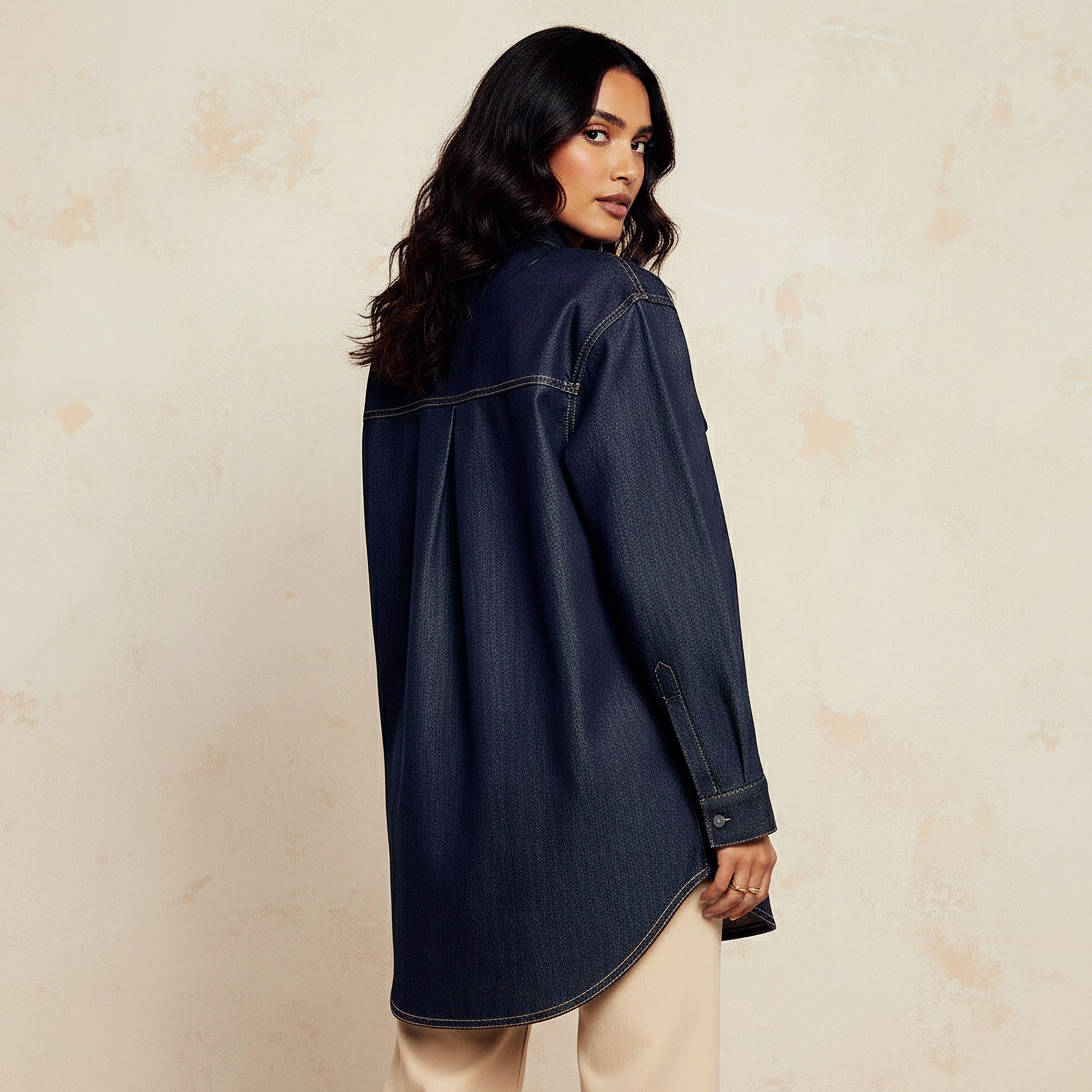 Cotton High-Low Denim Shirt with Long Sleeves-women-clothing-shirtsandblouses-shirts-image-4