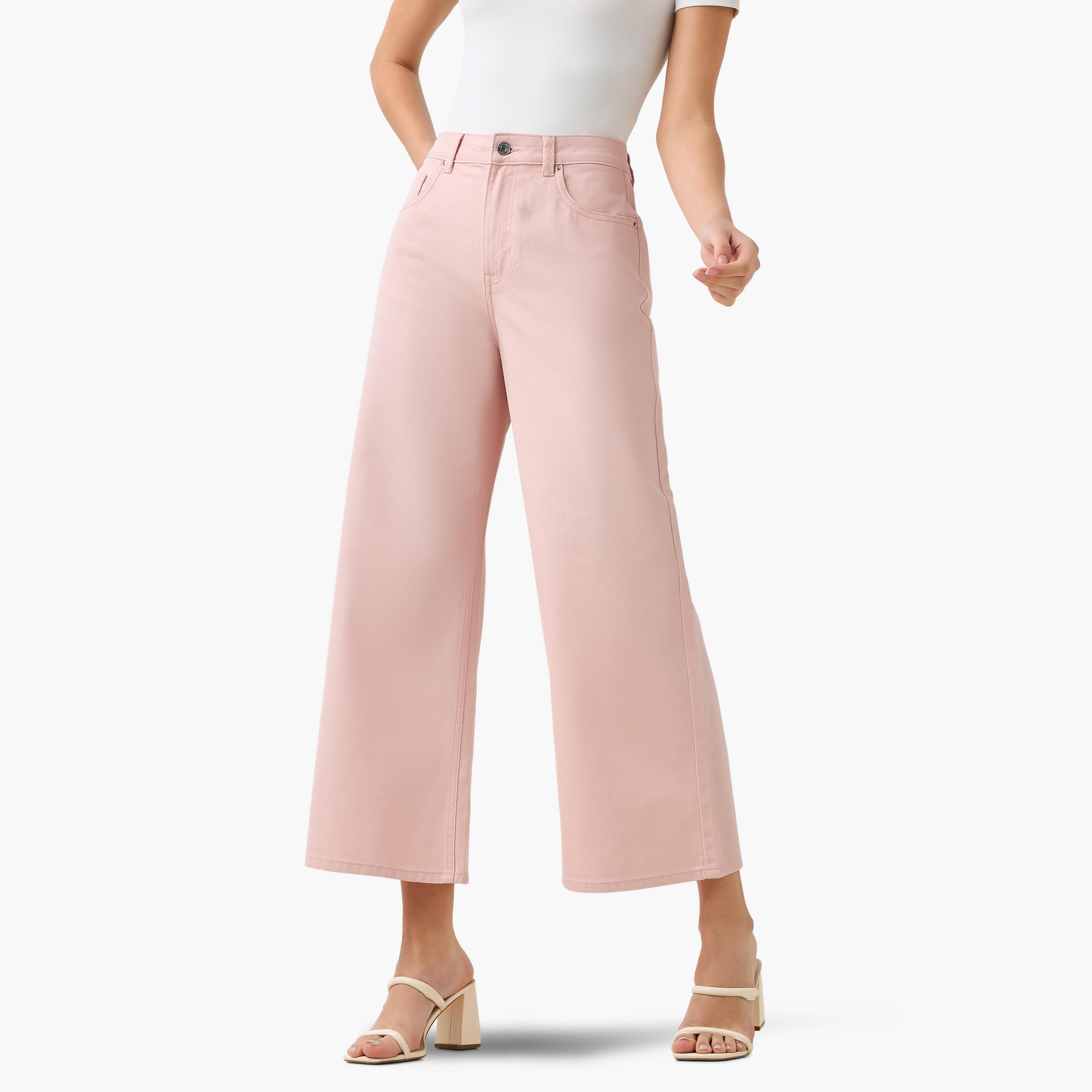 بنطلون جينز قطن واسع الساقين وقصير بخصر عالٍ-women-clothing-bottoms-jeans-image-2