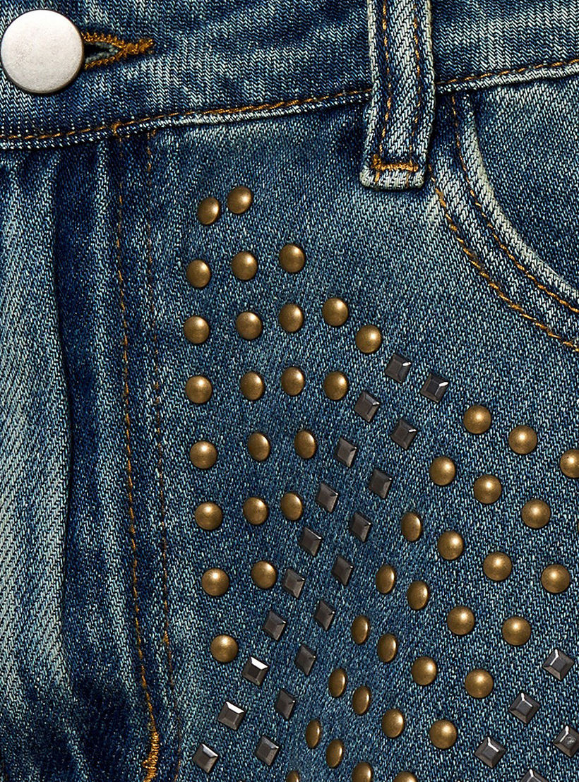 Mid-Rise Studded Denim Shorts Rolled-Up Hem-women-clothing-shorts-image-2