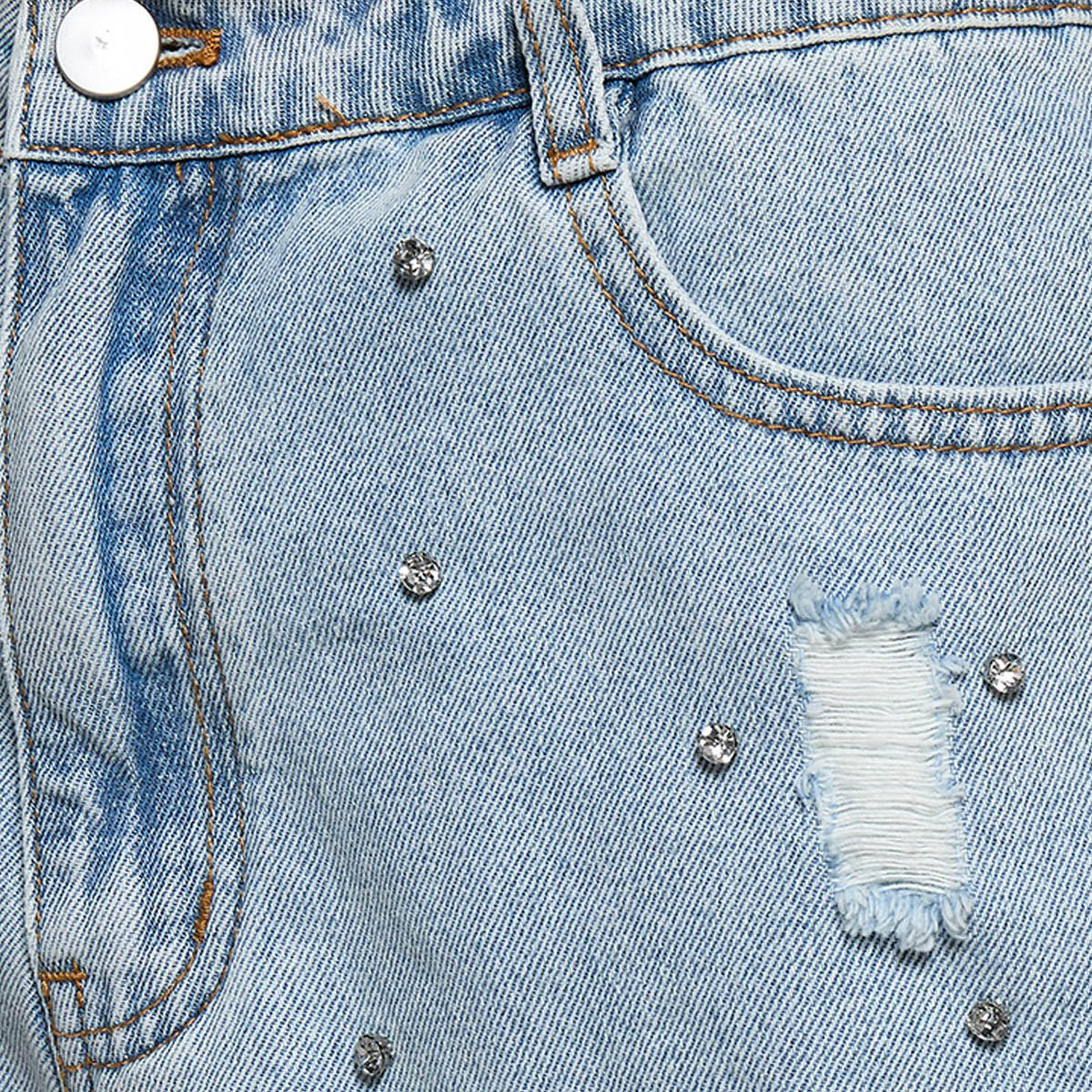 Mid-Rise Studded Denim Distressed Shorts-women-clothing-shorts-image-2