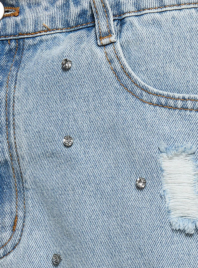 Mid-Rise Studded Denim Distressed Shorts-women-clothing-shorts-image-2