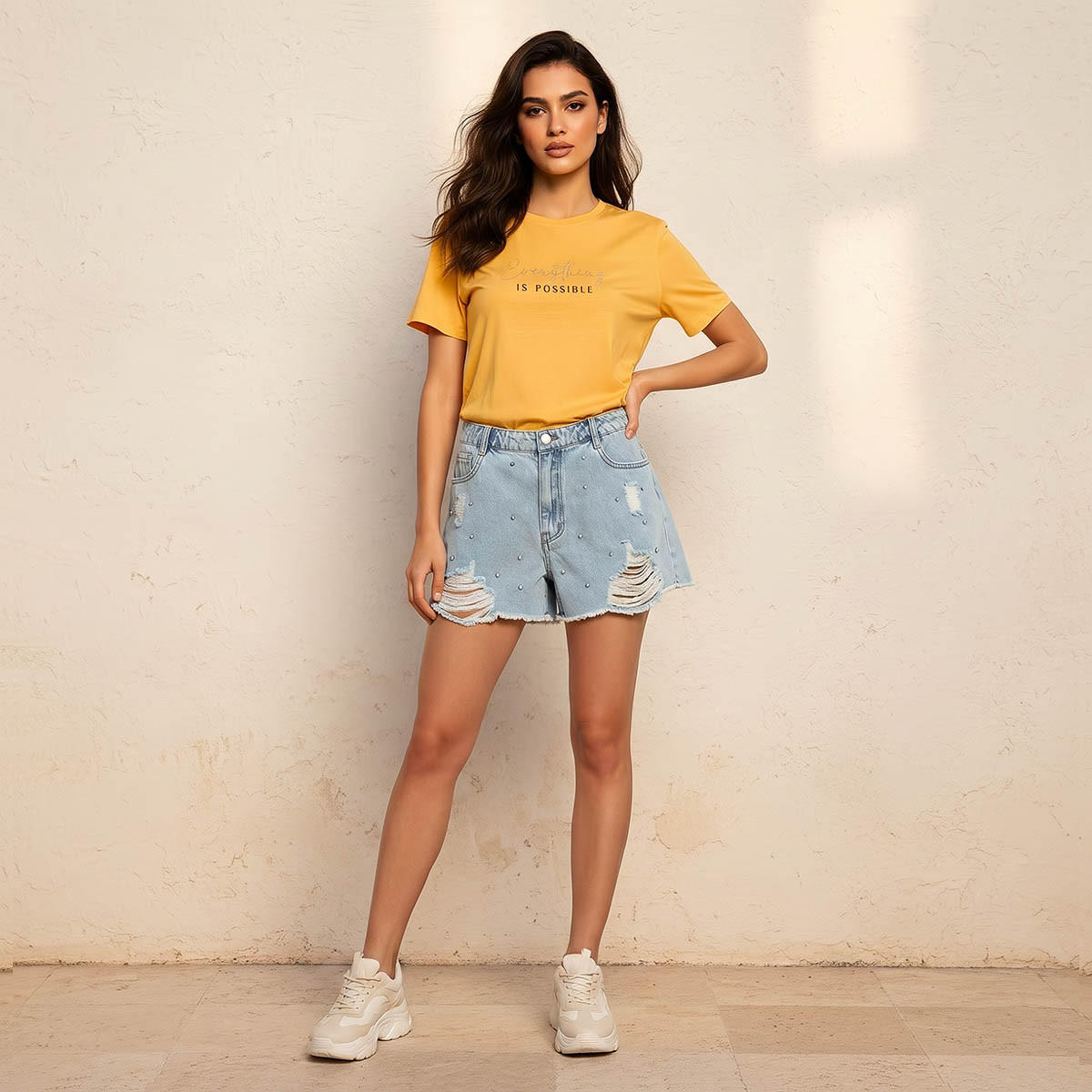 Mid-Rise Studded Denim Distressed Shorts-women-clothing-shorts-image-3