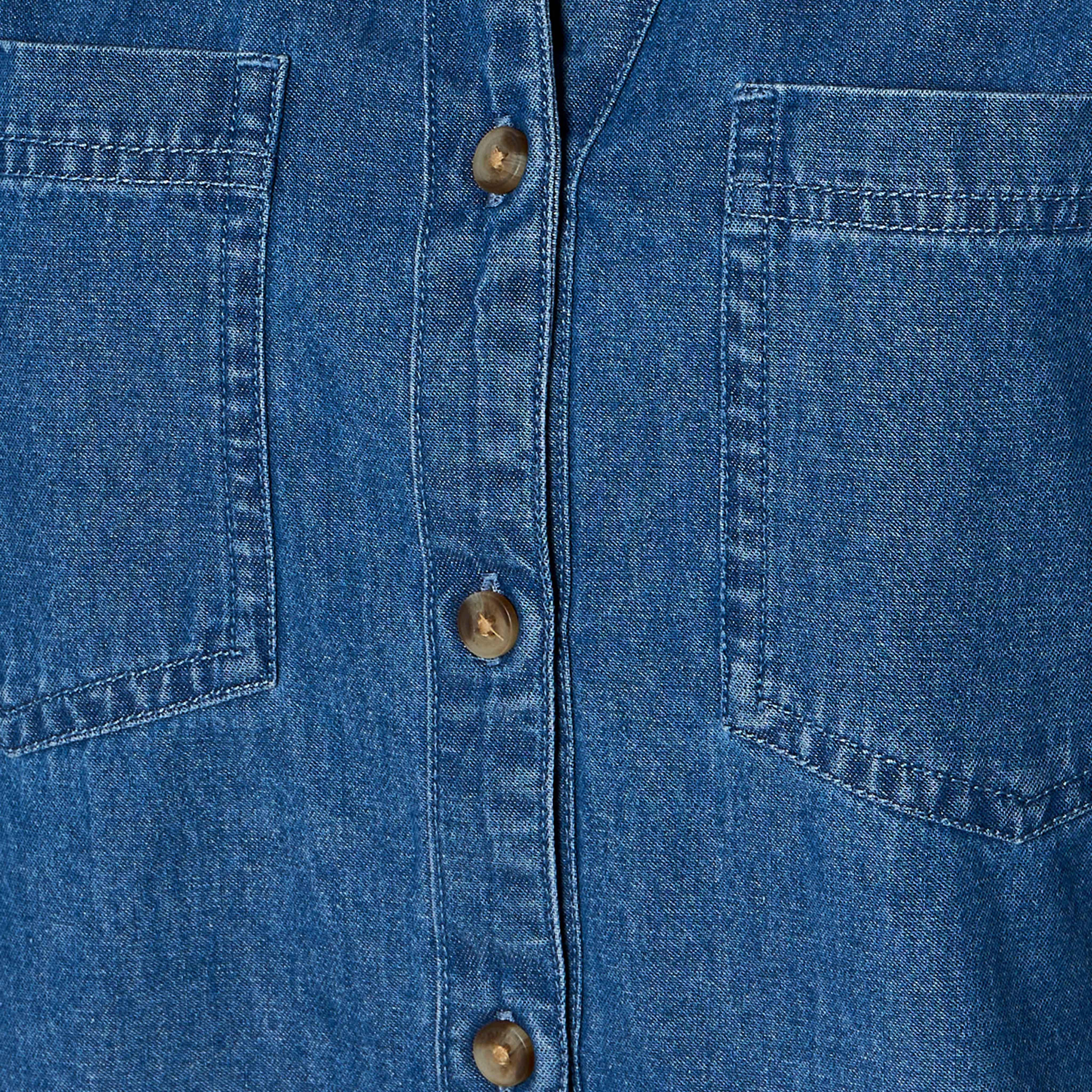 Cotton Denim Shirt with V-neck-women-clothing-shirtsandblouses-shirts-image-2