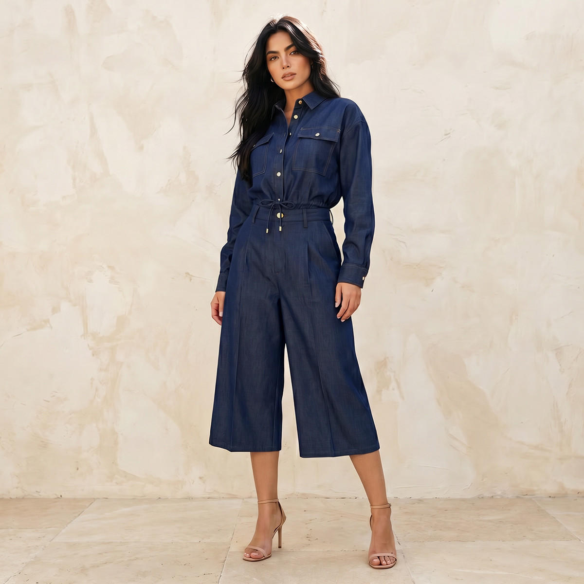 Mid-Rise Denim Pleated Wide Leg Culottes-women-clothing-bottoms-trousers-image-3