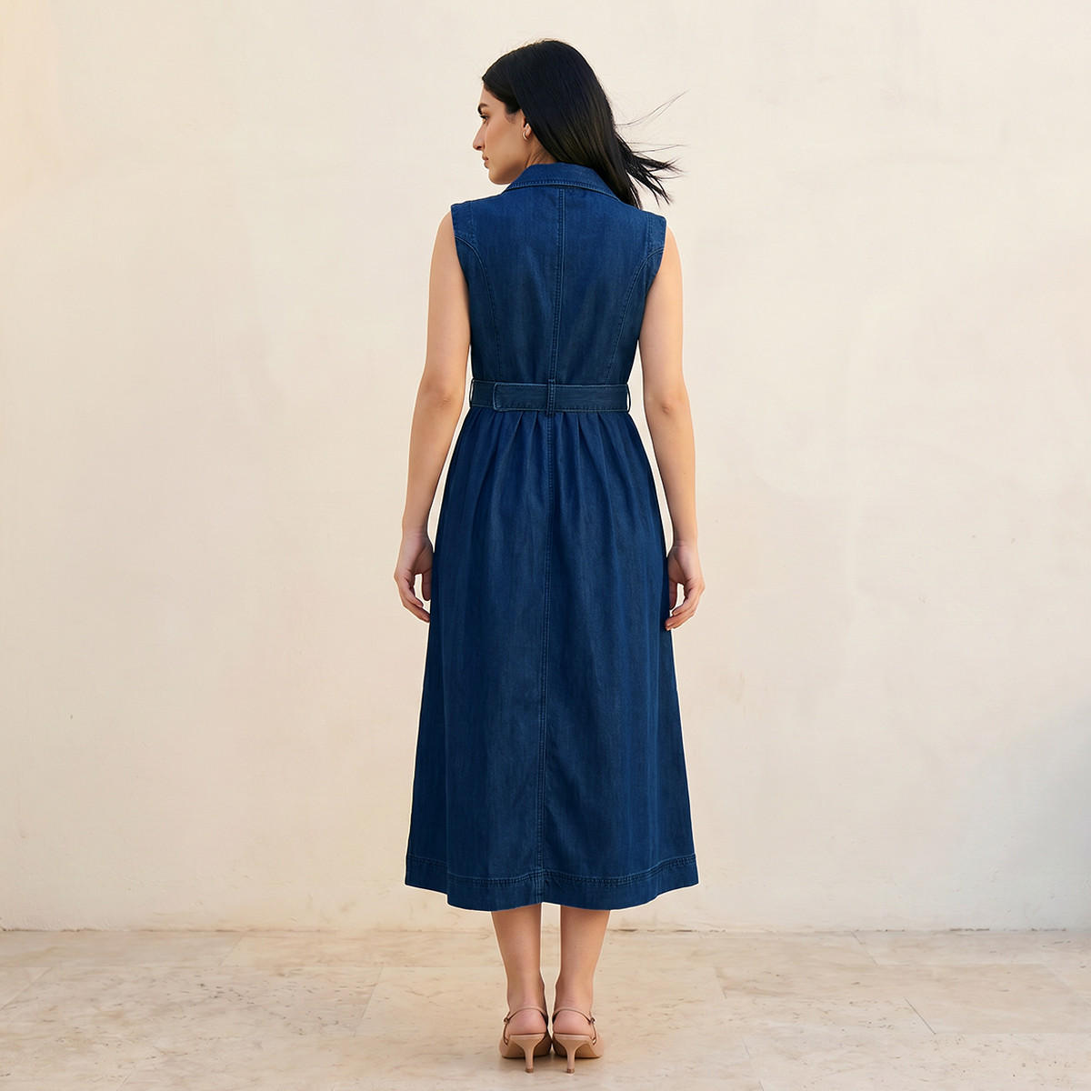 فستان قميص دينم ميدي بدون أكمام مع حزام-women-clothing-dresses-image-4