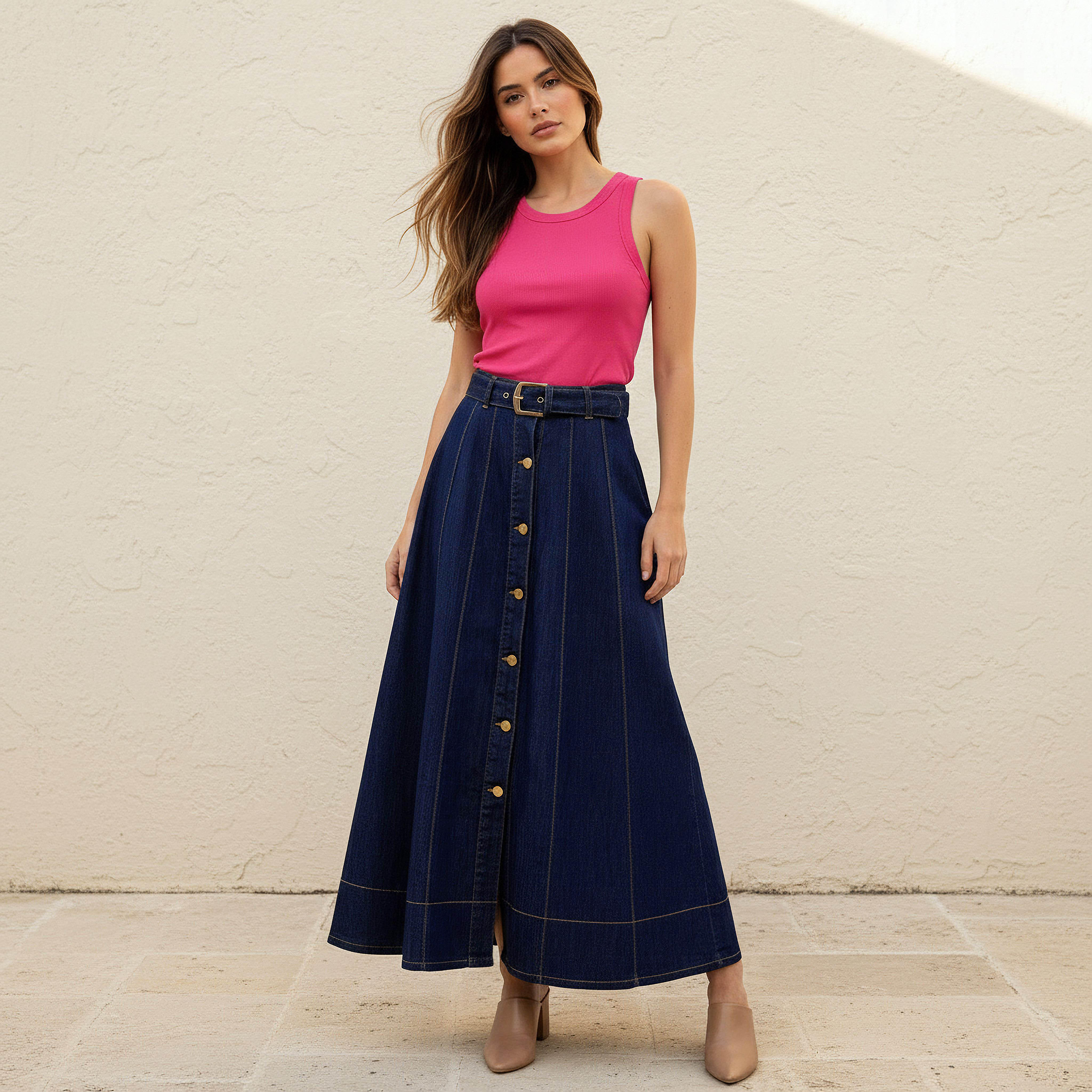 Maxi Denim A-line Skirt with Belt-women-clothing-bottoms-skirts-image-3