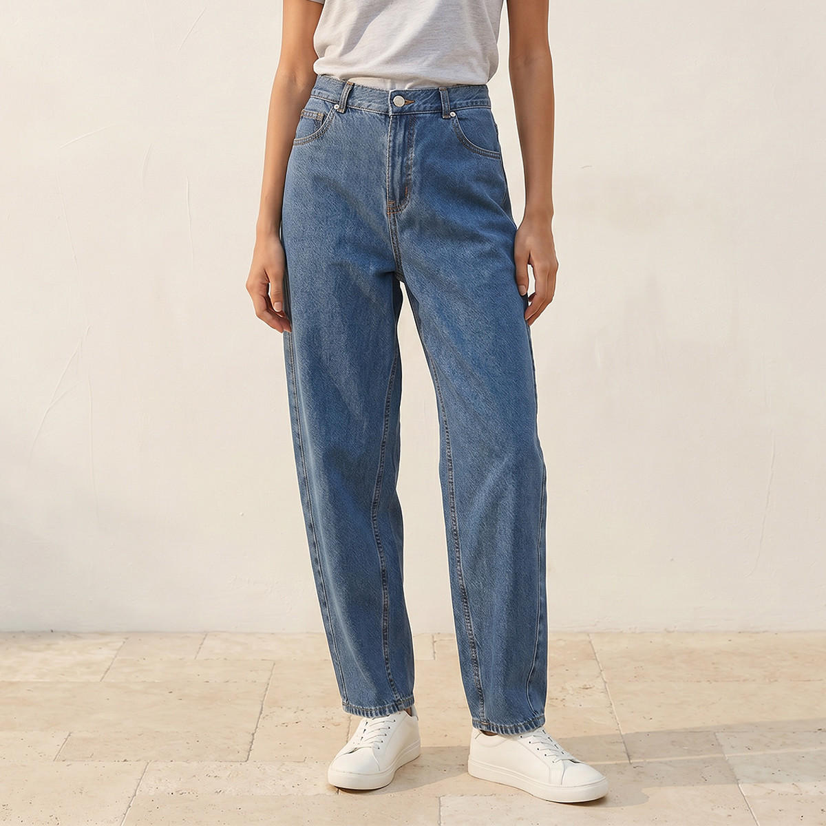 Splash Denim Barrel Fit Button Closure Cotton Twisted Seam Jeans-women-clothing-bottoms-jeans-image-1