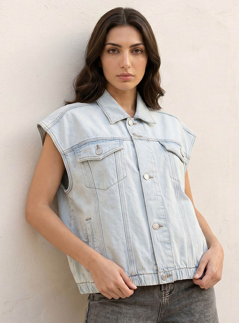 Splash Denim Regular Cotton Gilet with Pockets-women-winterwear-coatsandjackets-jackets-image-1