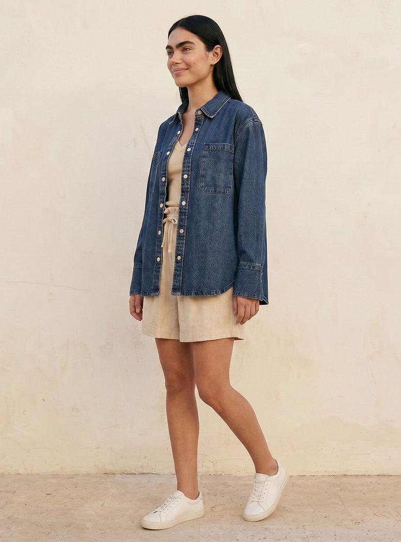 قميص قطن بجيوب من لي كوبر-women-clothing-shirtsandblouses-shirts-image-3