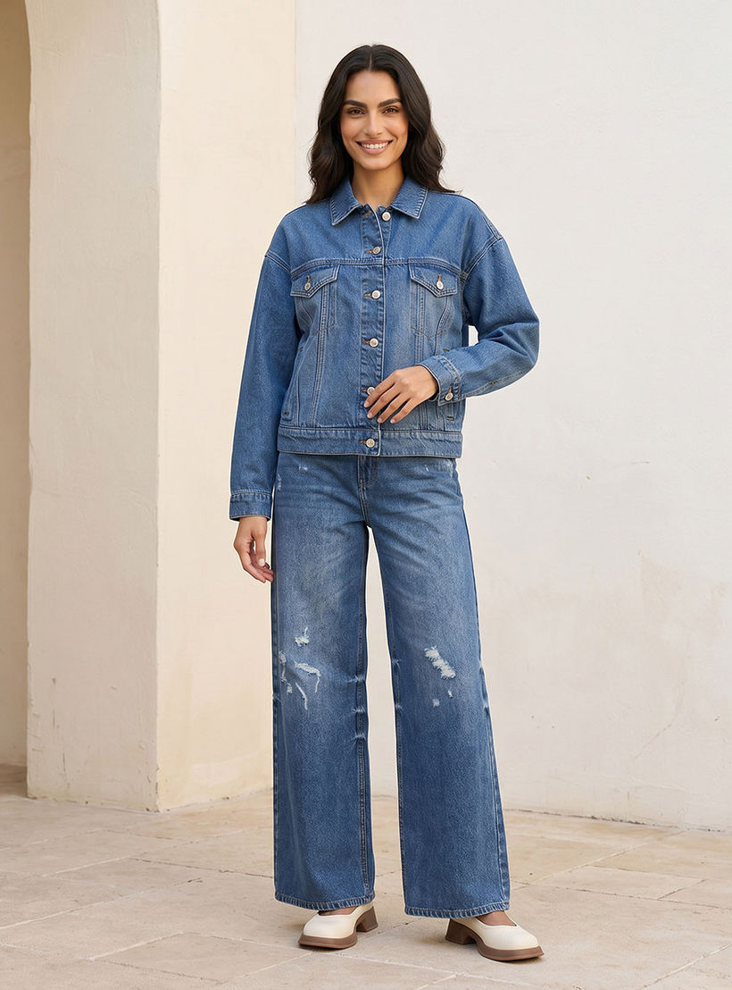 Splash Denim Denim Trucker Jacket with Chest Pockets-women-winterwear-coatsandjackets-jackets-image-3